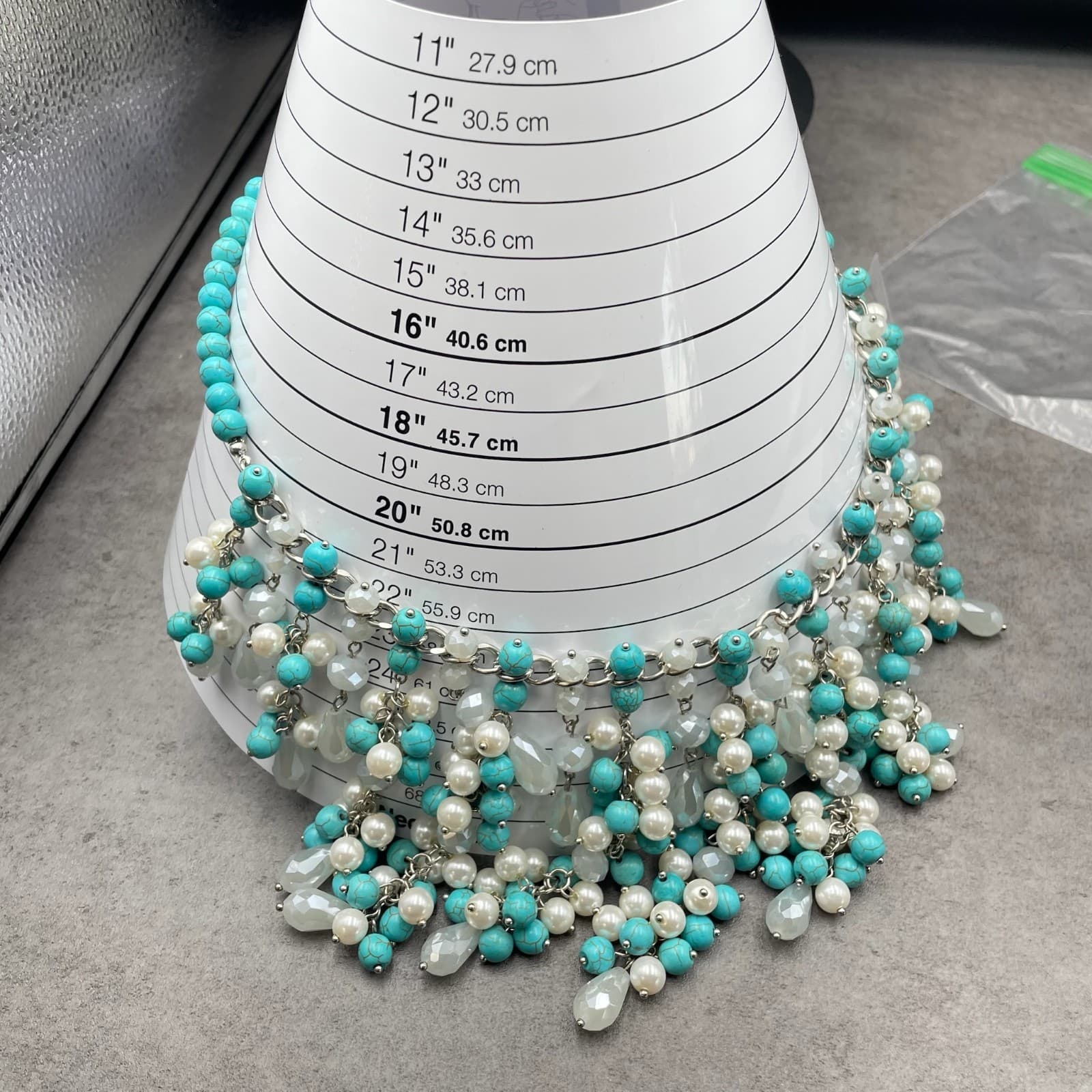 Natasha Silver-Tone Bohemian Turquoise & Pearl Cluster Beaded Statement Necklace - Thumbnail 12