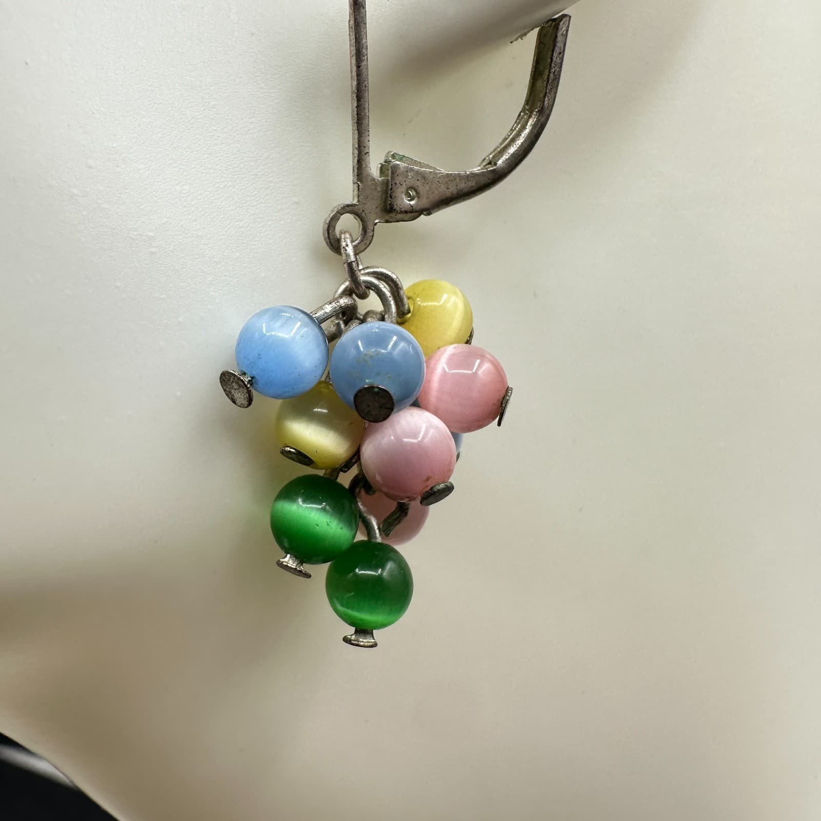 Vintage Women's Silver Tone Multicolor Glass Beaded Beauty Dangle/Drop Earrings - Thumbnail 4