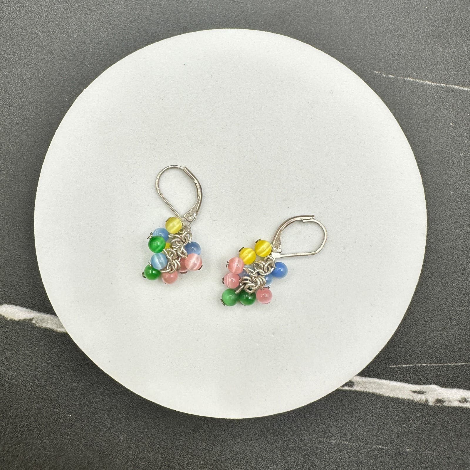 Vintage Women's Silver Tone Multicolor Glass Beaded Beauty Dangle/Drop Earrings - Thumbnail 7
