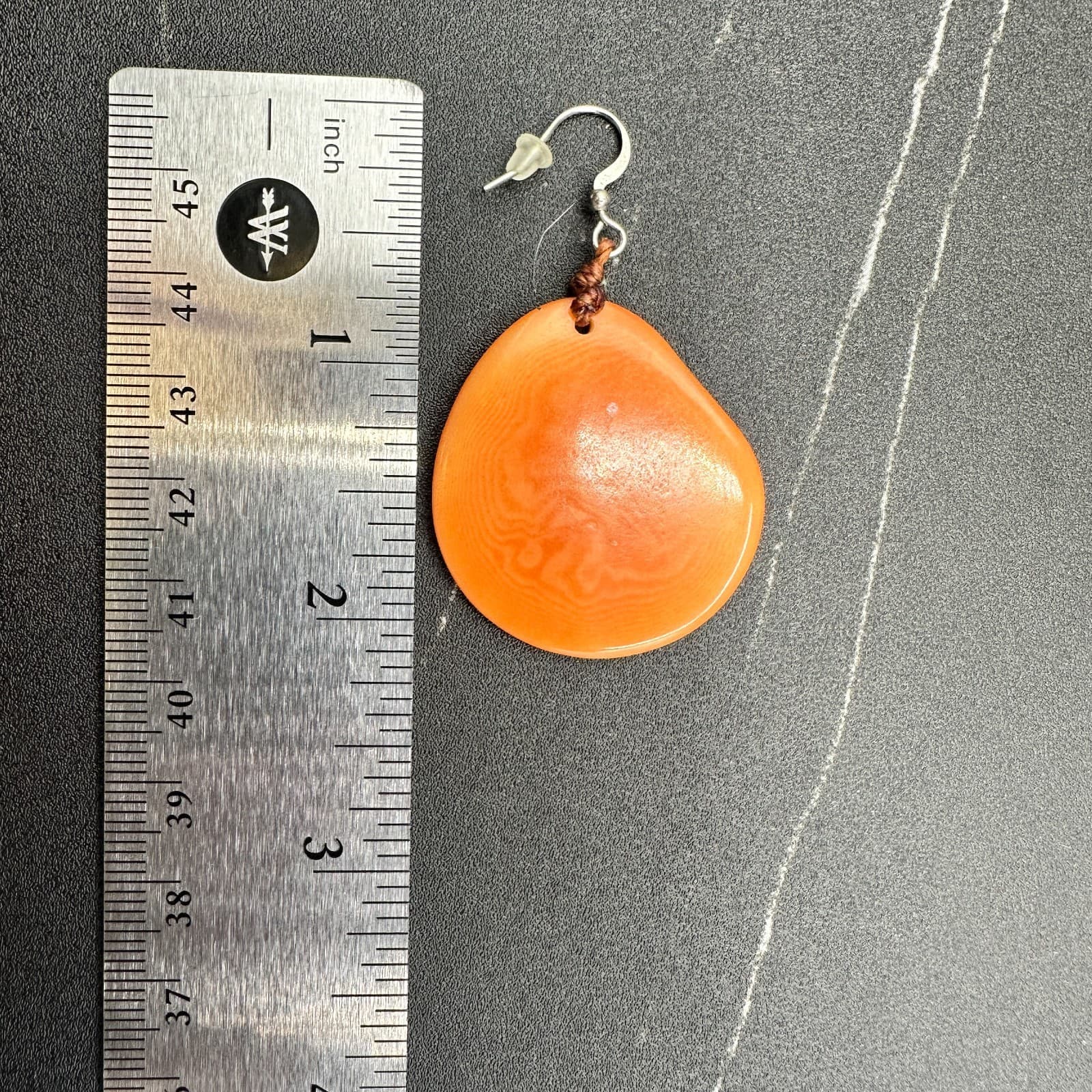 VTG Bright Orange Resin Drop Dangle Earrings Boho Style Silvertone Hook - Thumbnail 7