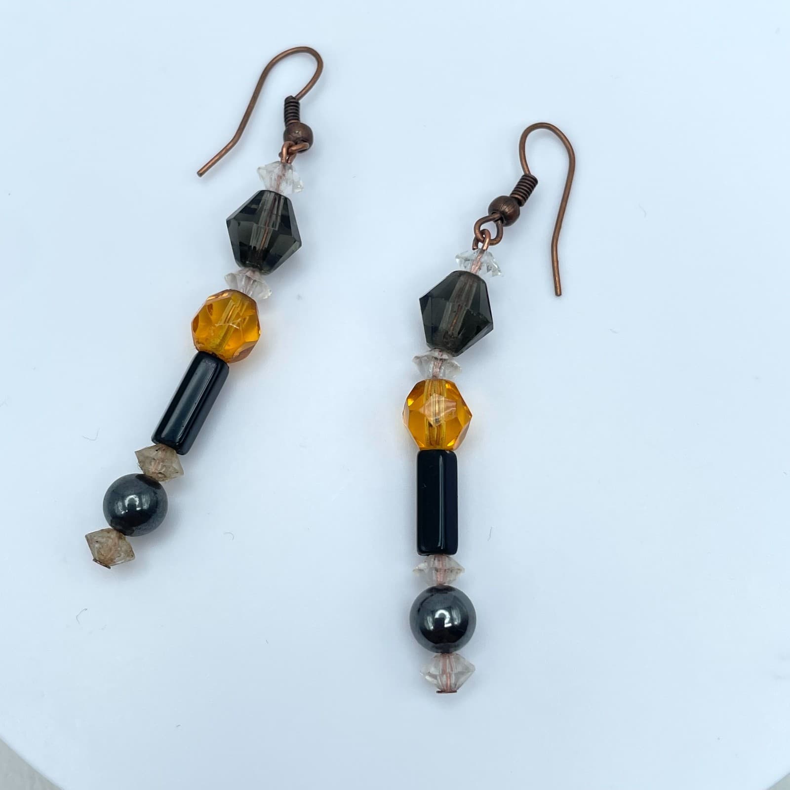 Vintage 90s Beaded Bronze-tone Drop Earrings Boho Retro Women's Classic Jewelry - Image 1