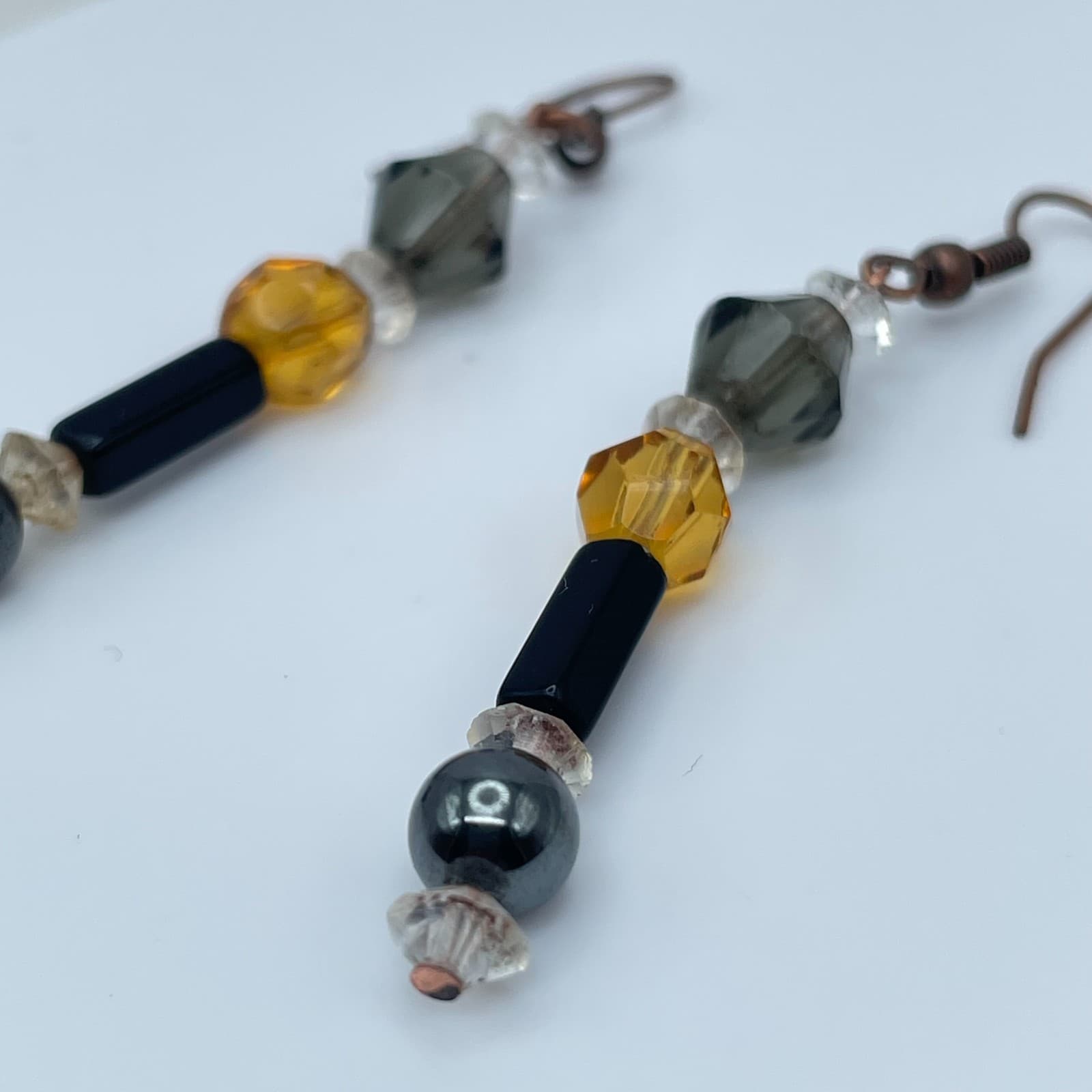 Vintage 90s Beaded Bronze-tone Drop Earrings Boho Retro Women's Classic Jewelry - Thumbnail 2