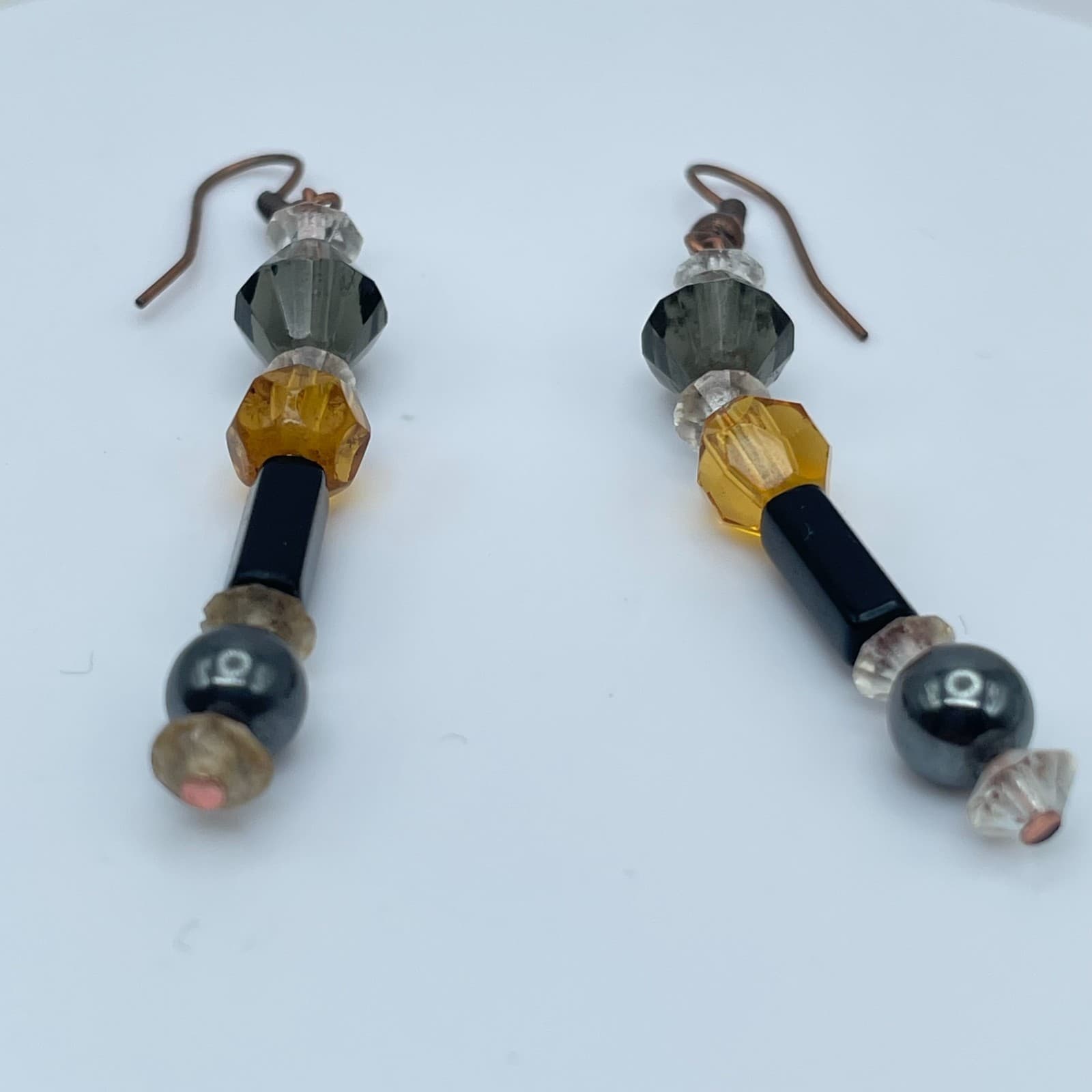 Vintage 90s Beaded Bronze-tone Drop Earrings Boho Retro Women's Classic Jewelry - Thumbnail 3