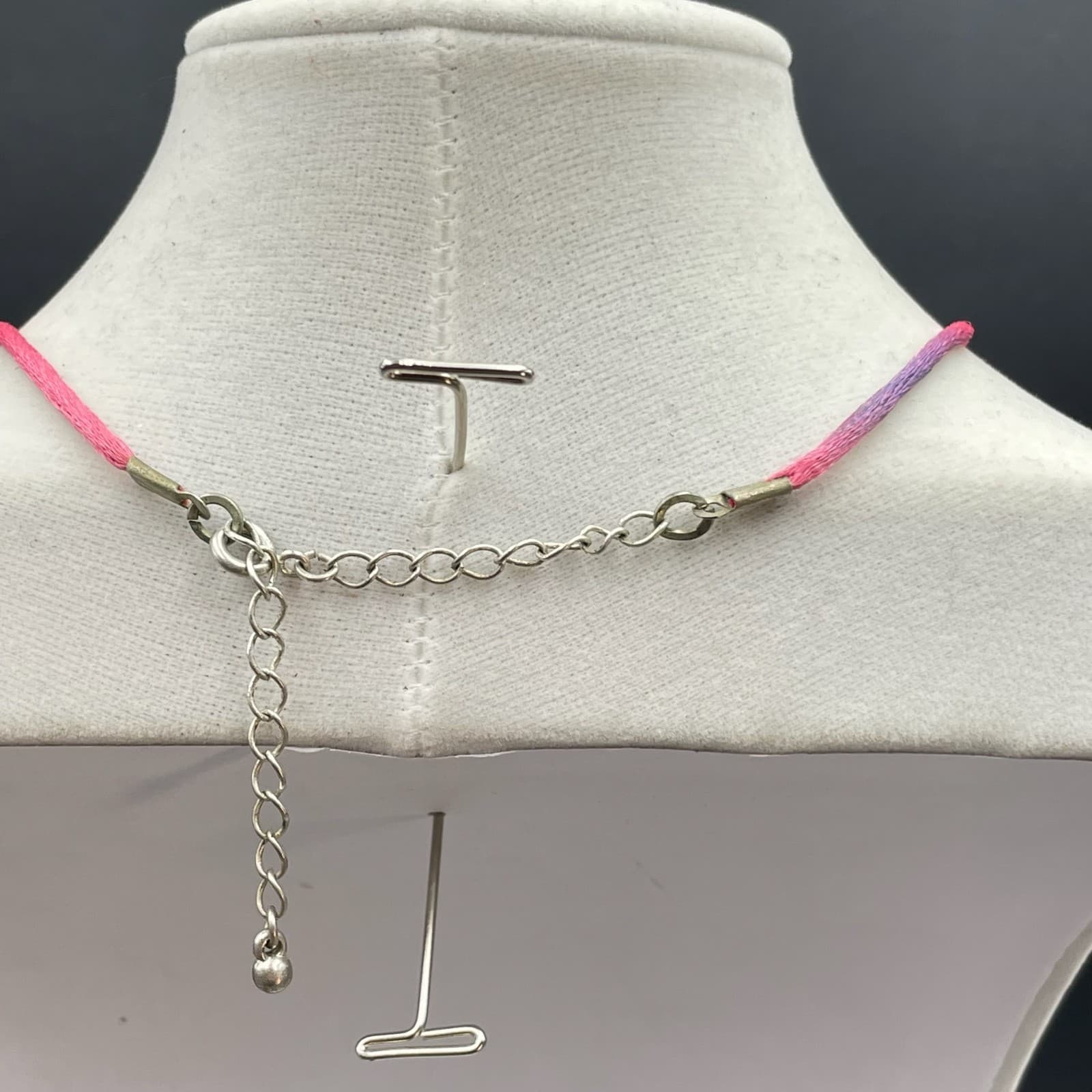 Boho Pink Whimsical Inlay Floral Faceted Glass Beads Heart Pendant Cord Necklace - Thumbnail 8