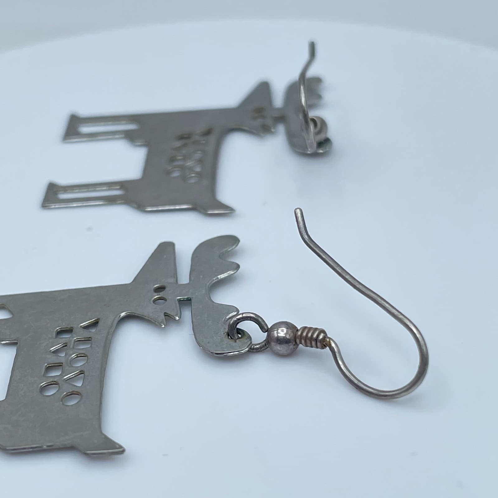 Vintage 90s Silver Tone Cutout Deer Moose Dangle Earrings Boho Women's Jewelry - Thumbnail 5