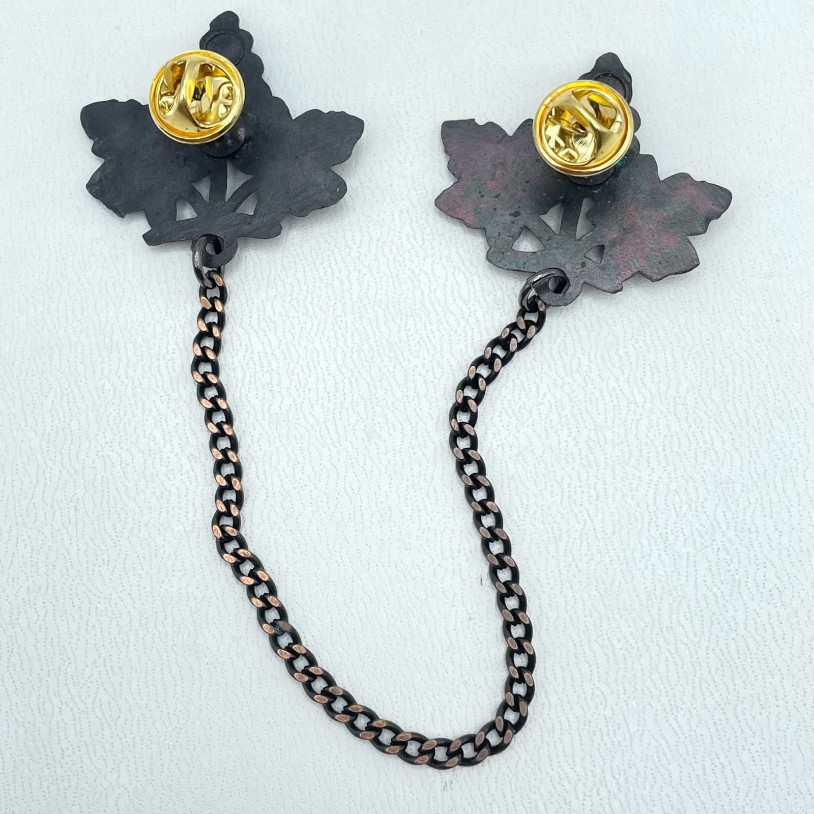 Vintage 90s Grapes & Leaf Lapel Pins Chain Copper Tone Women's Classic Jewelry - Thumbnail 5