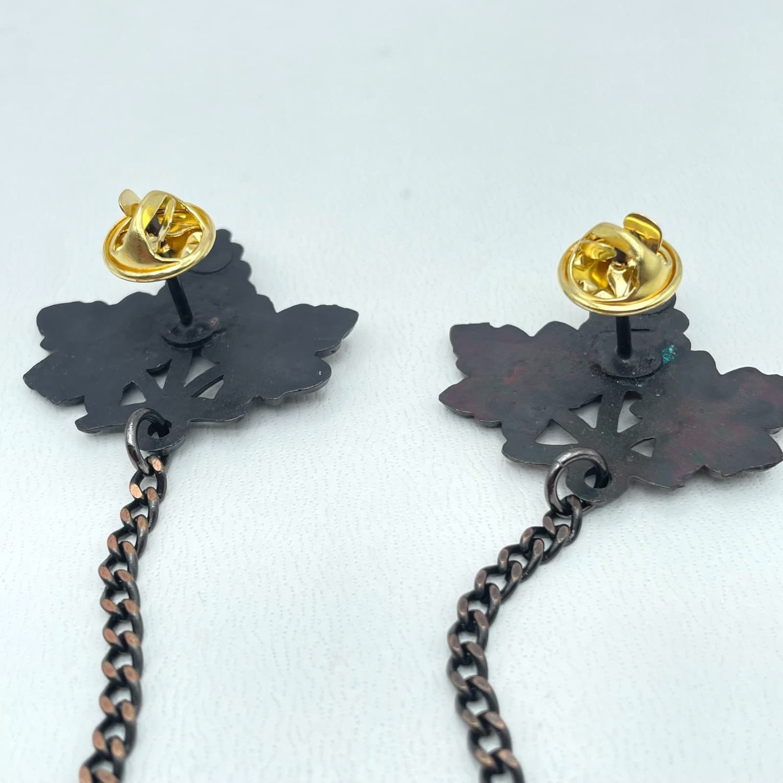 Vintage 90s Grapes & Leaf Lapel Pins Chain Copper Tone Women's Classic Jewelry - Thumbnail 6