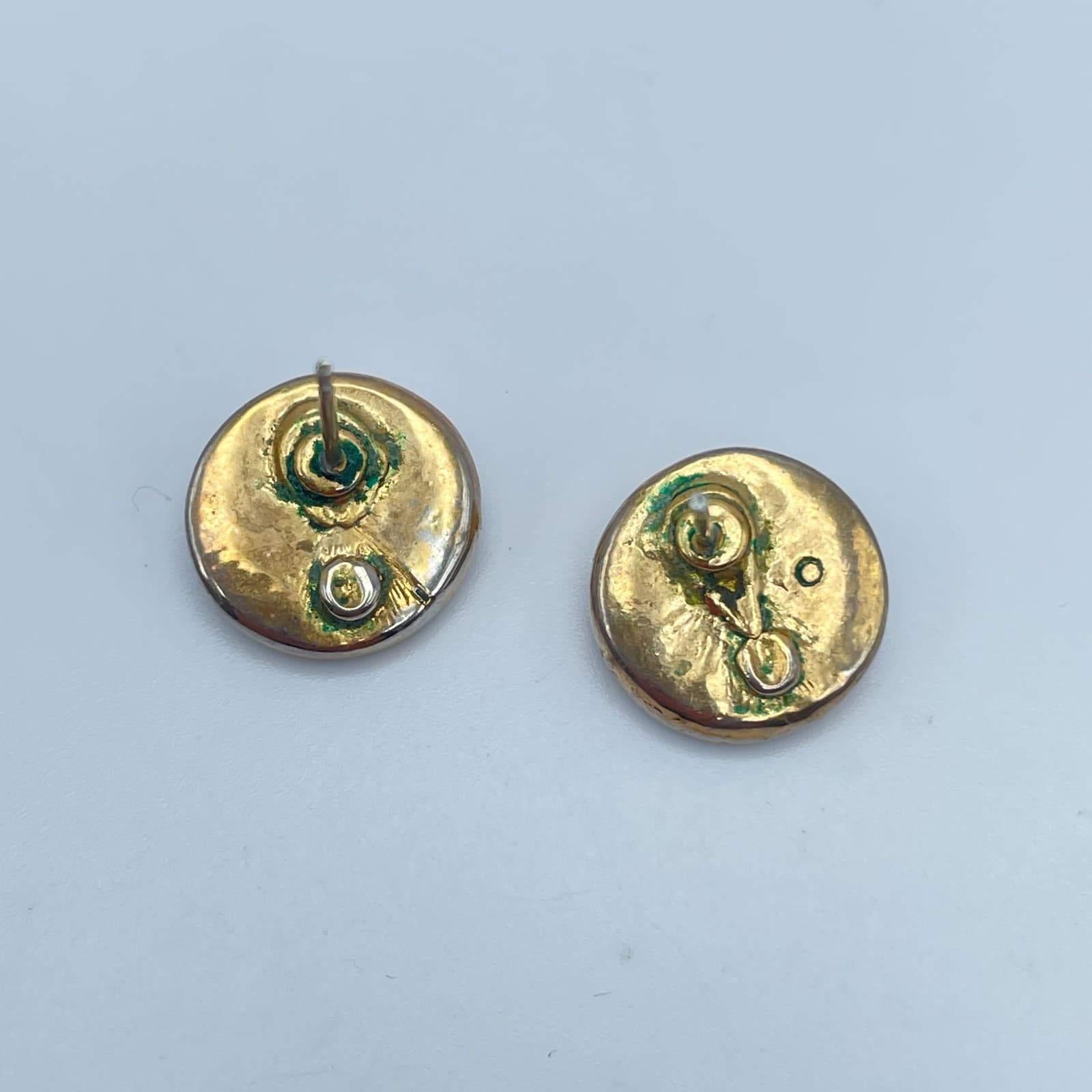 Vintage Y2K Green Stone Cabochon Silver Tone Stud Earrings Boho Women's Jewelry - Thumbnail 5