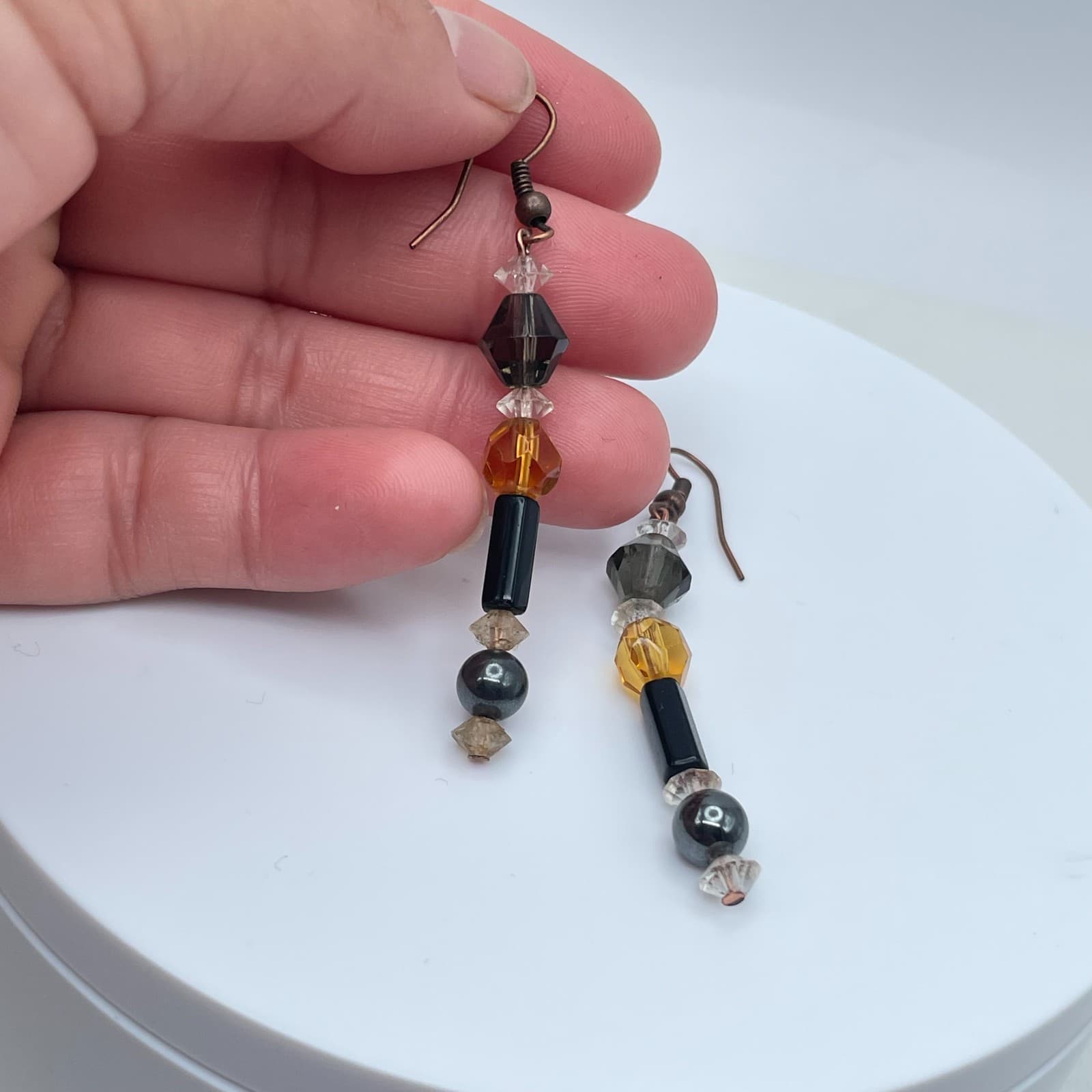 Vintage 90s Beaded Bronze-tone Drop Earrings Boho Retro Women's Classic Jewelry - Thumbnail 5