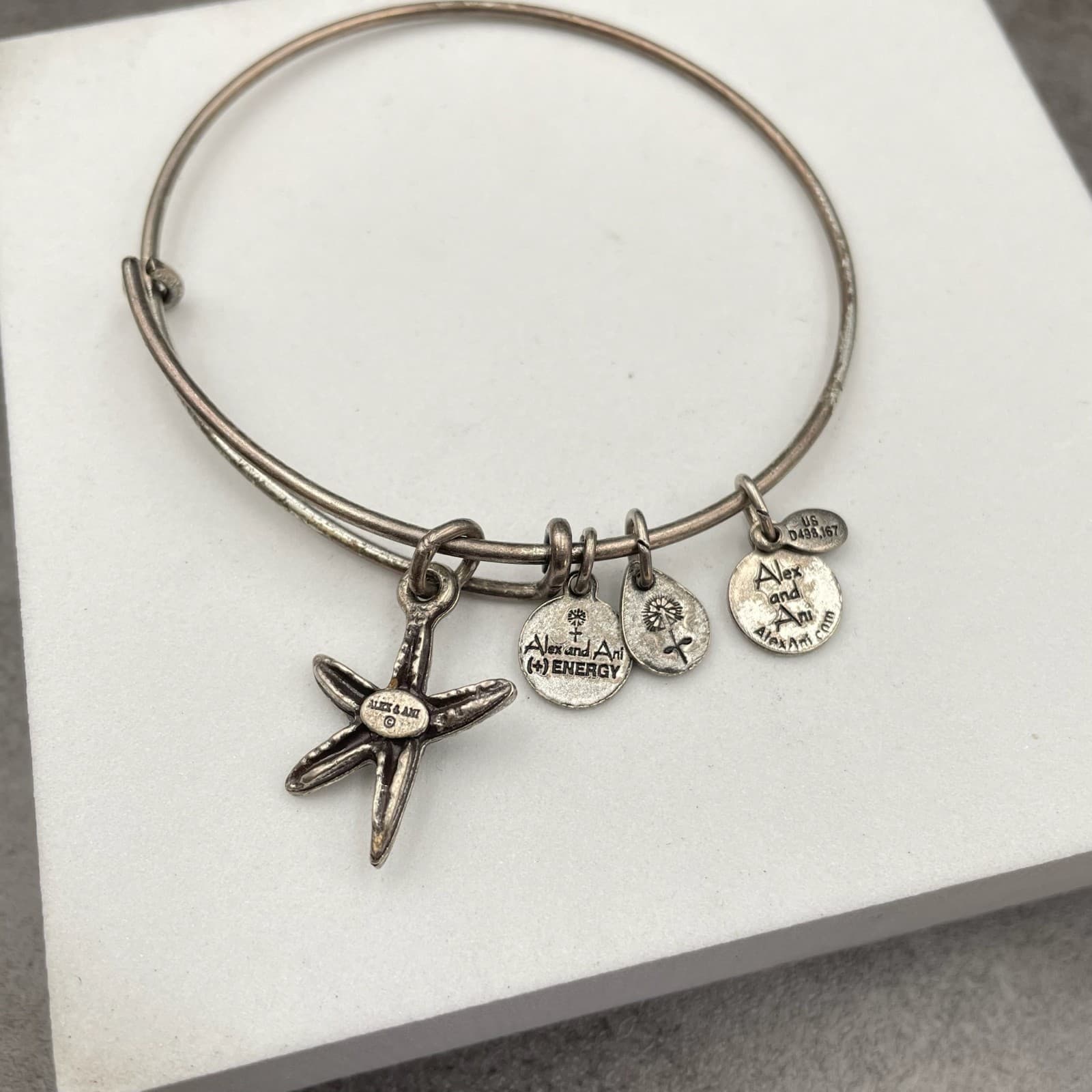 Alex and Ani Silver-Tone Rafaelian Silver Finish Starfish Charm Bangle Bracelet - Thumbnail 2