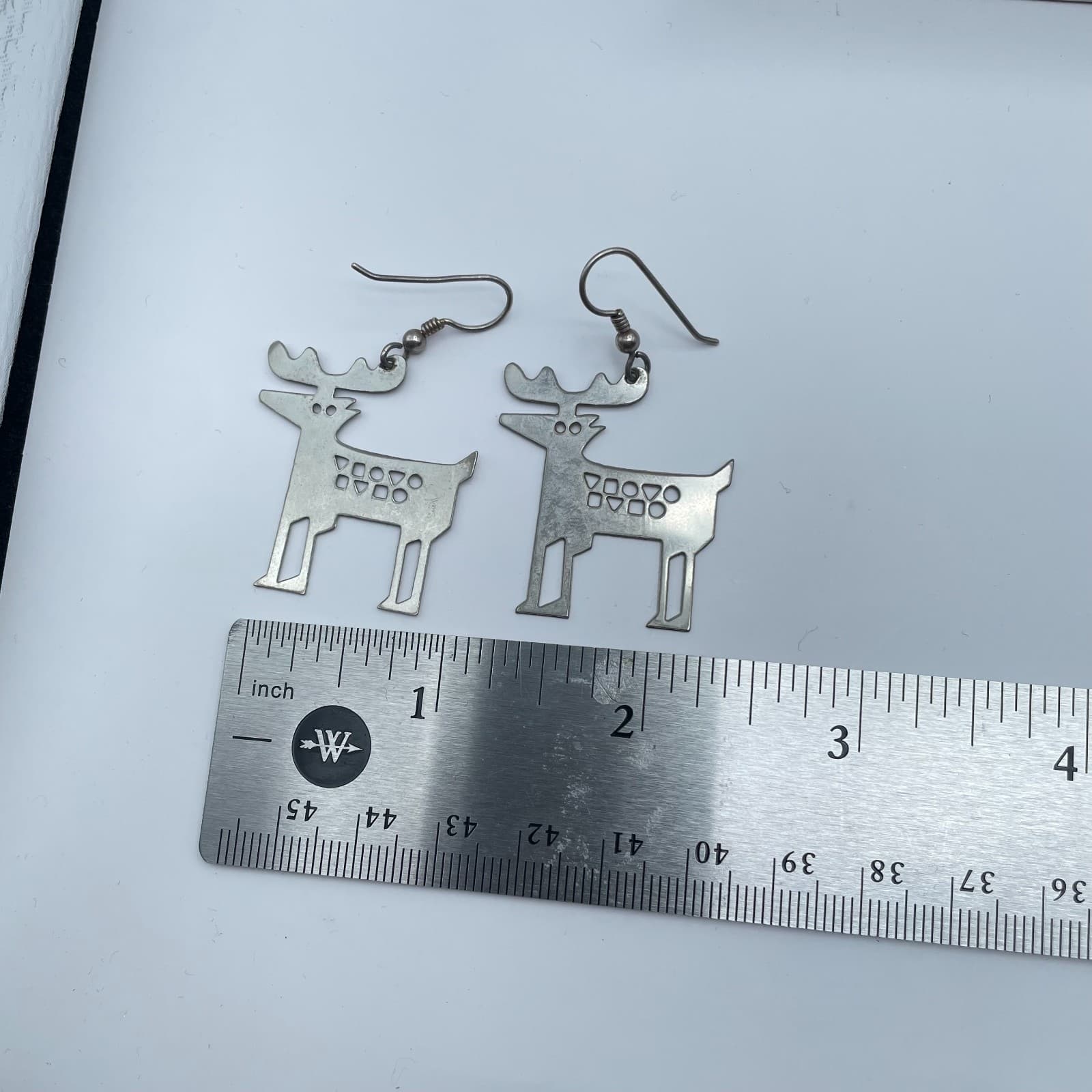 Vintage 90s Silver Tone Cutout Deer Moose Dangle Earrings Boho Women's Jewelry - Thumbnail 6