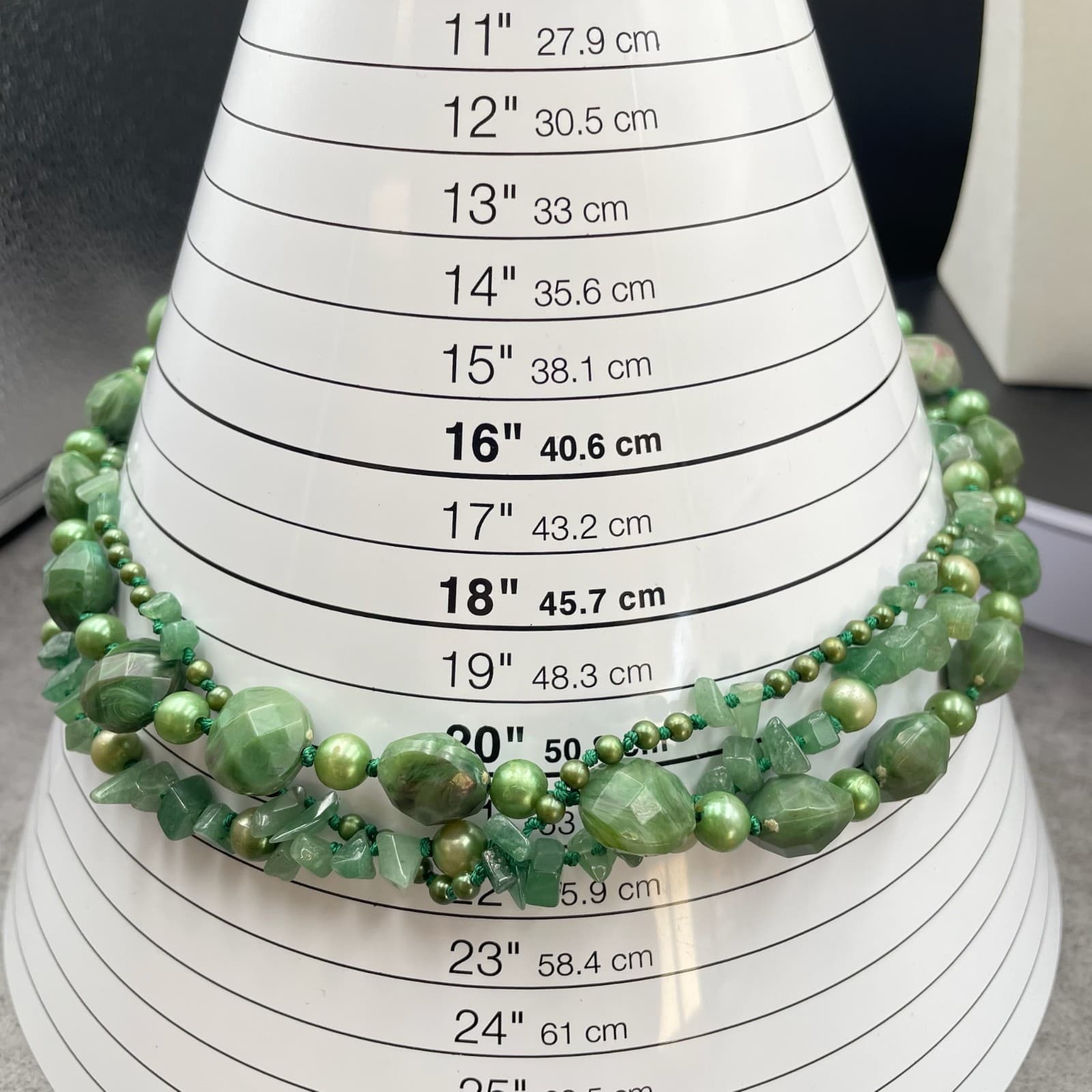 Vintage Green Faceted Green Agate Pearls Beaded Multi-Stranded Lobster Necklace - Thumbnail 7