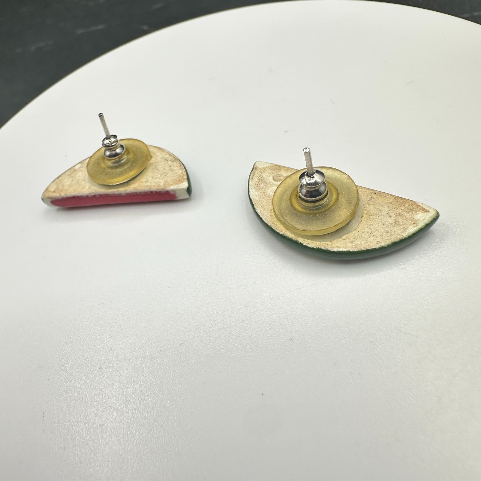 VTG Hand Painted Clay Watermelon Stud Earrings Fruit Food Resin Pop Art Fun - Thumbnail 5