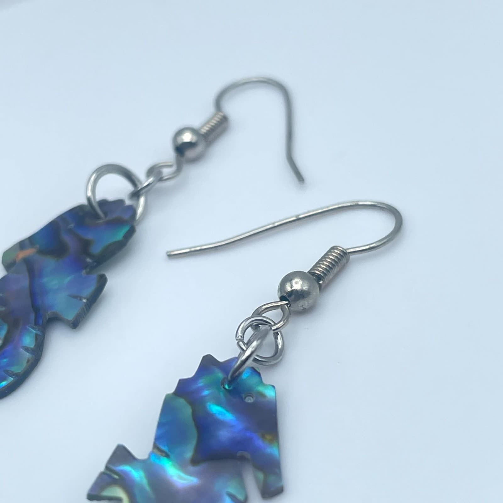 Beauty Silver-Tone Iridescent Abalone Shell Seahorse Drop French Hook Earrings - Thumbnail 8