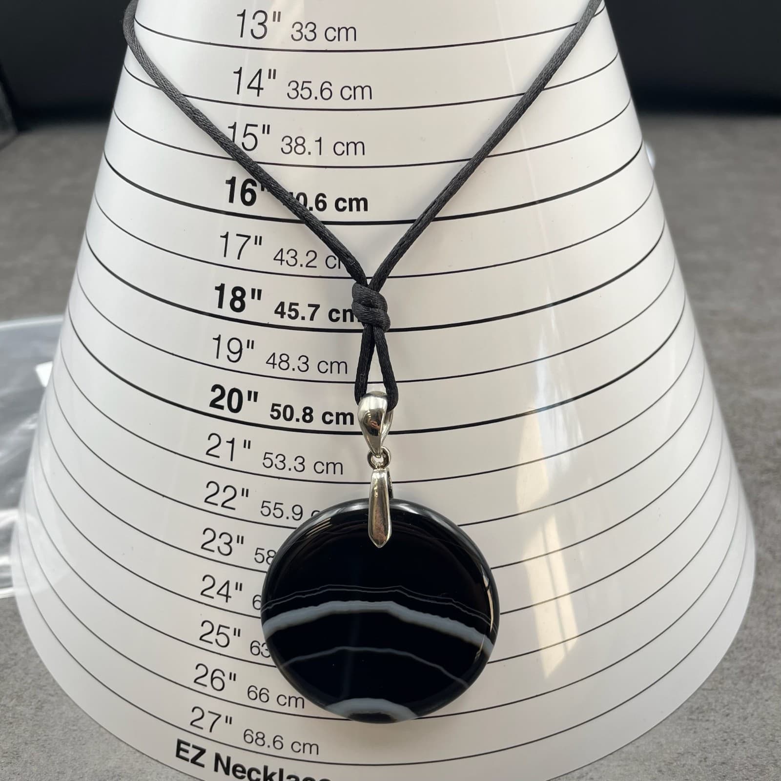 Classic Fashion Wire-Wrapped Banded Black Agate Rounds Pendant Cord Necklace - Thumbnail 8