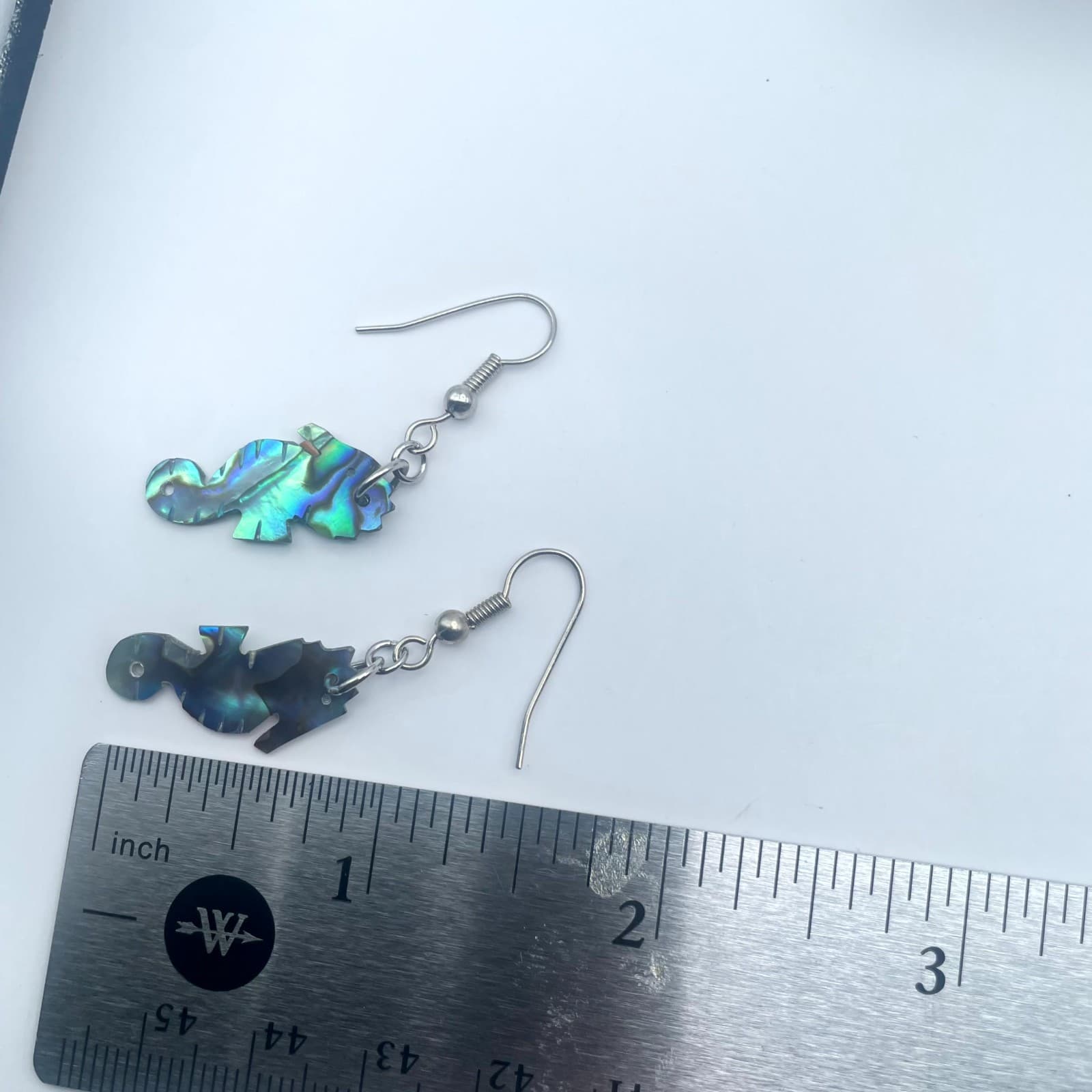 Beauty Silver-Tone Iridescent Abalone Shell Seahorse Drop French Hook Earrings - Thumbnail 3