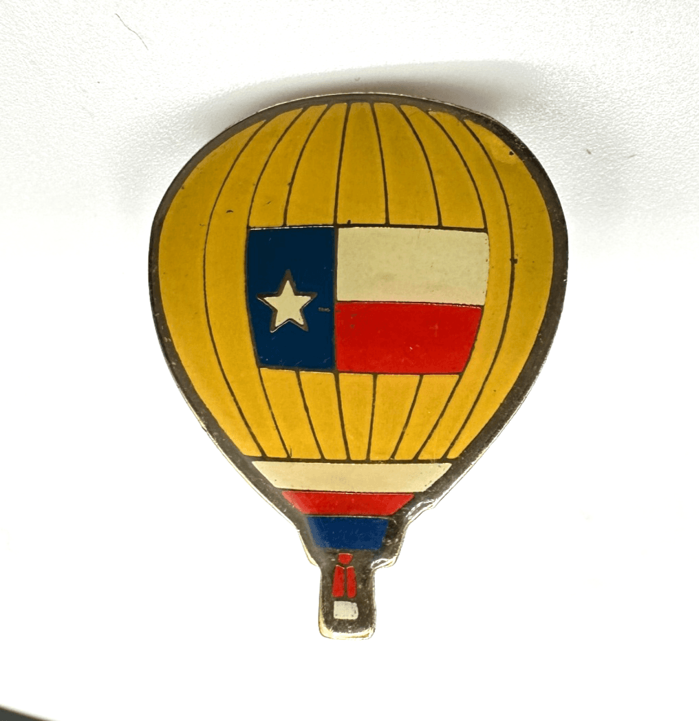 Vintage Hot Air Balloon Lapel Pin Enamel Texas Flag Star Gold Tone Tie Tack - Image 1