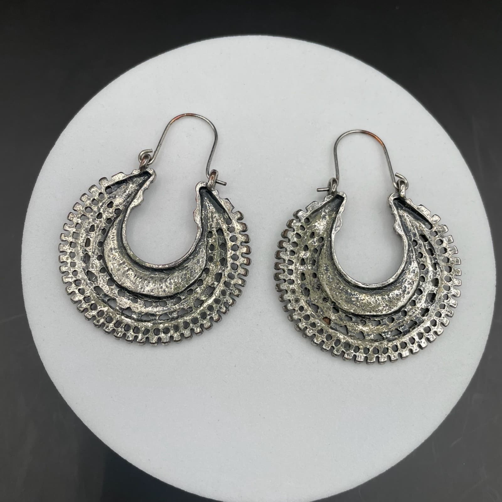 Boho Tribal Silver-Tone Crescent Earrings - Thumbnail 7