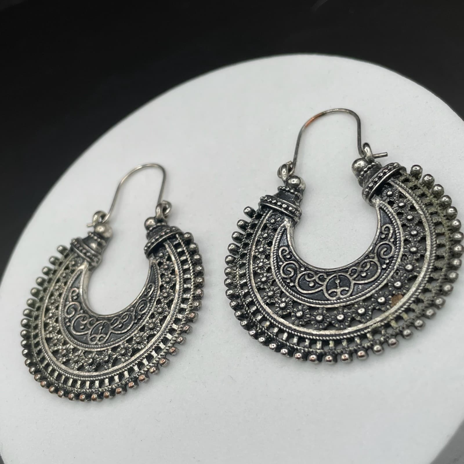 Boho Tribal Silver-Tone Crescent Earrings - Thumbnail 5