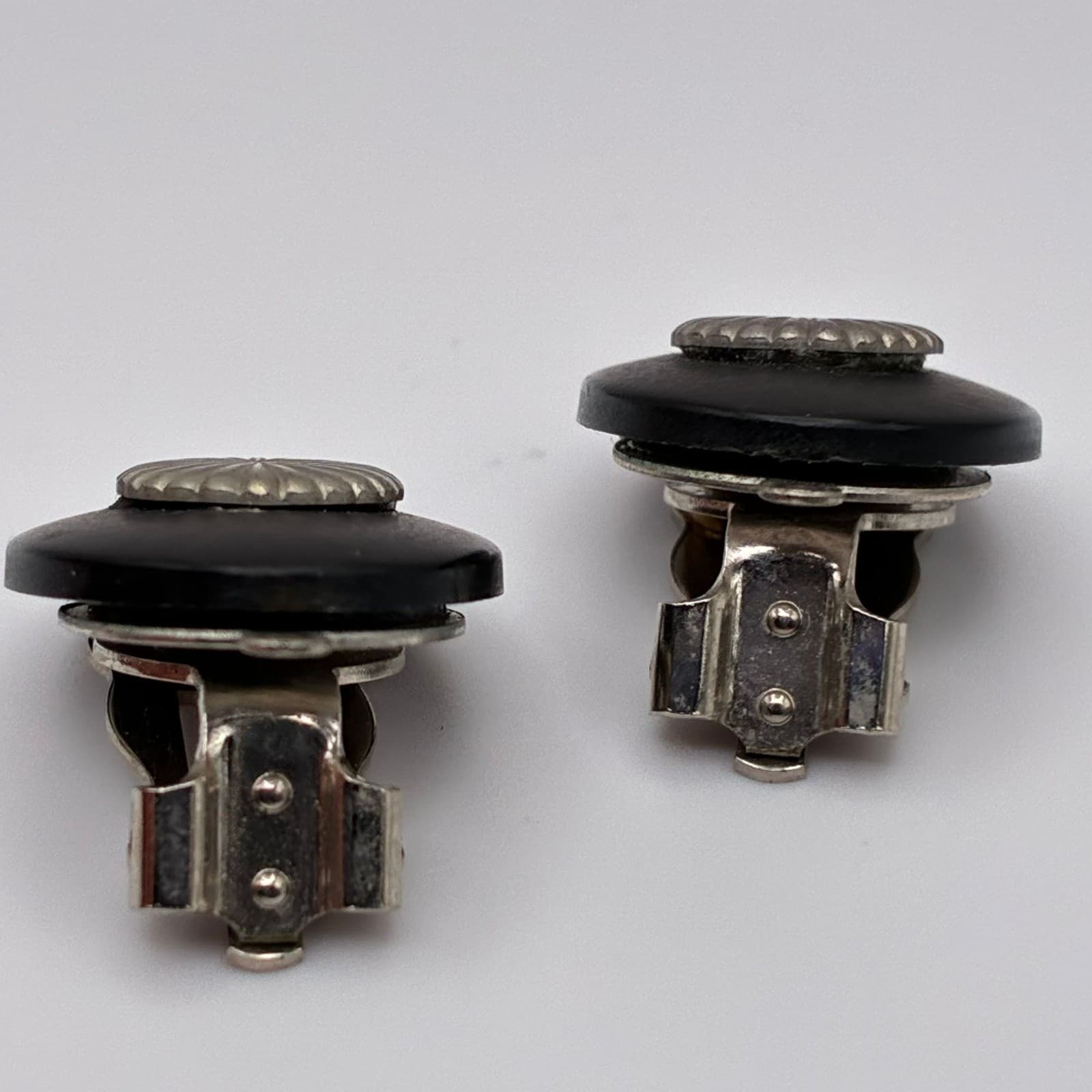 Vintage 90s Black Oval Silver Tone Sunburst Earrings Statement Women's Jewelry - Thumbnail 4