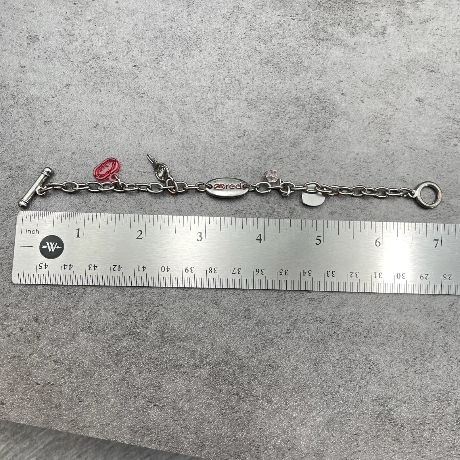 Ecko Red Y2K Silver-Tone Oval Link Chain Heart Charm Toggle Clasp Bracelet - Thumbnail 10