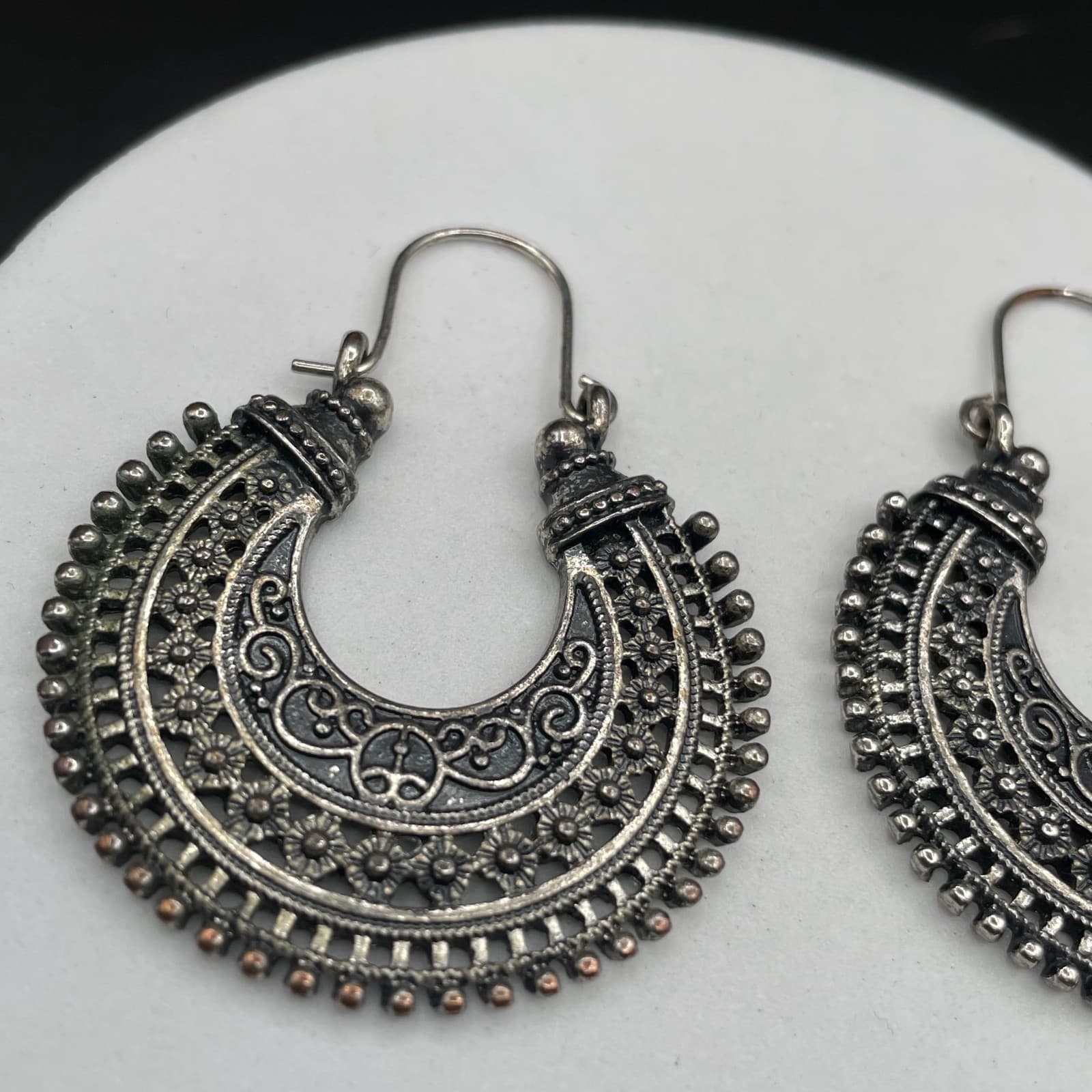 Boho Tribal Silver-Tone Crescent Earrings - Thumbnail 6