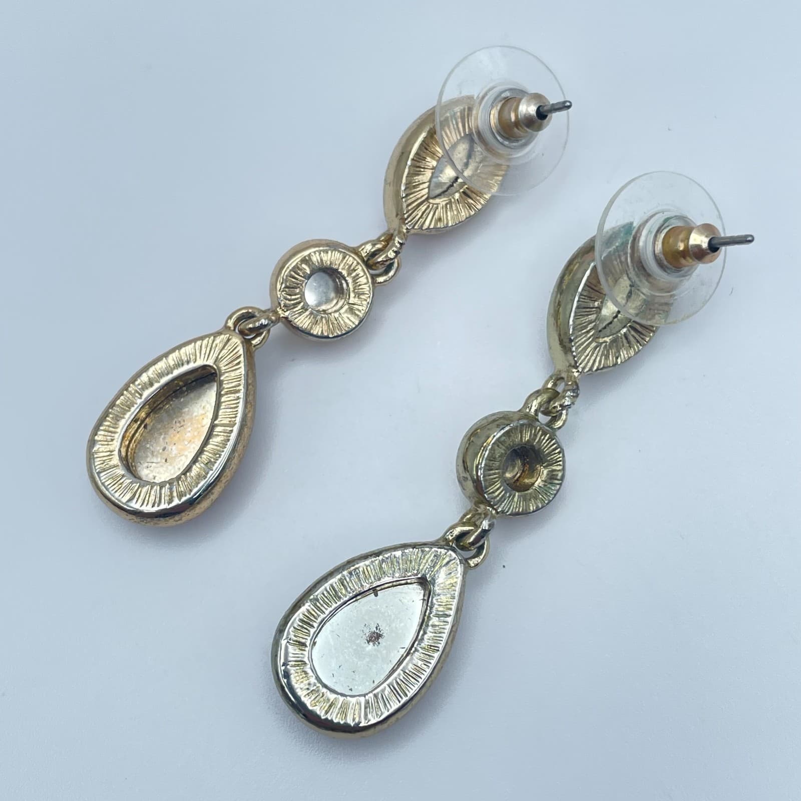 Vintage Y2K Amber Yellow Faceted Glass Gold Tone Dangle Earrings Jewelry - Thumbnail 3