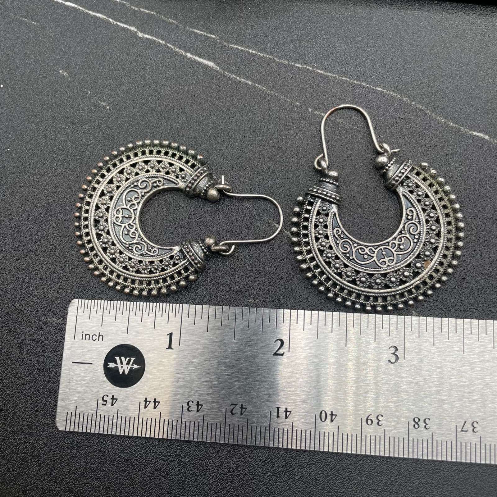 Boho Tribal Silver-Tone Crescent Earrings - Thumbnail 8
