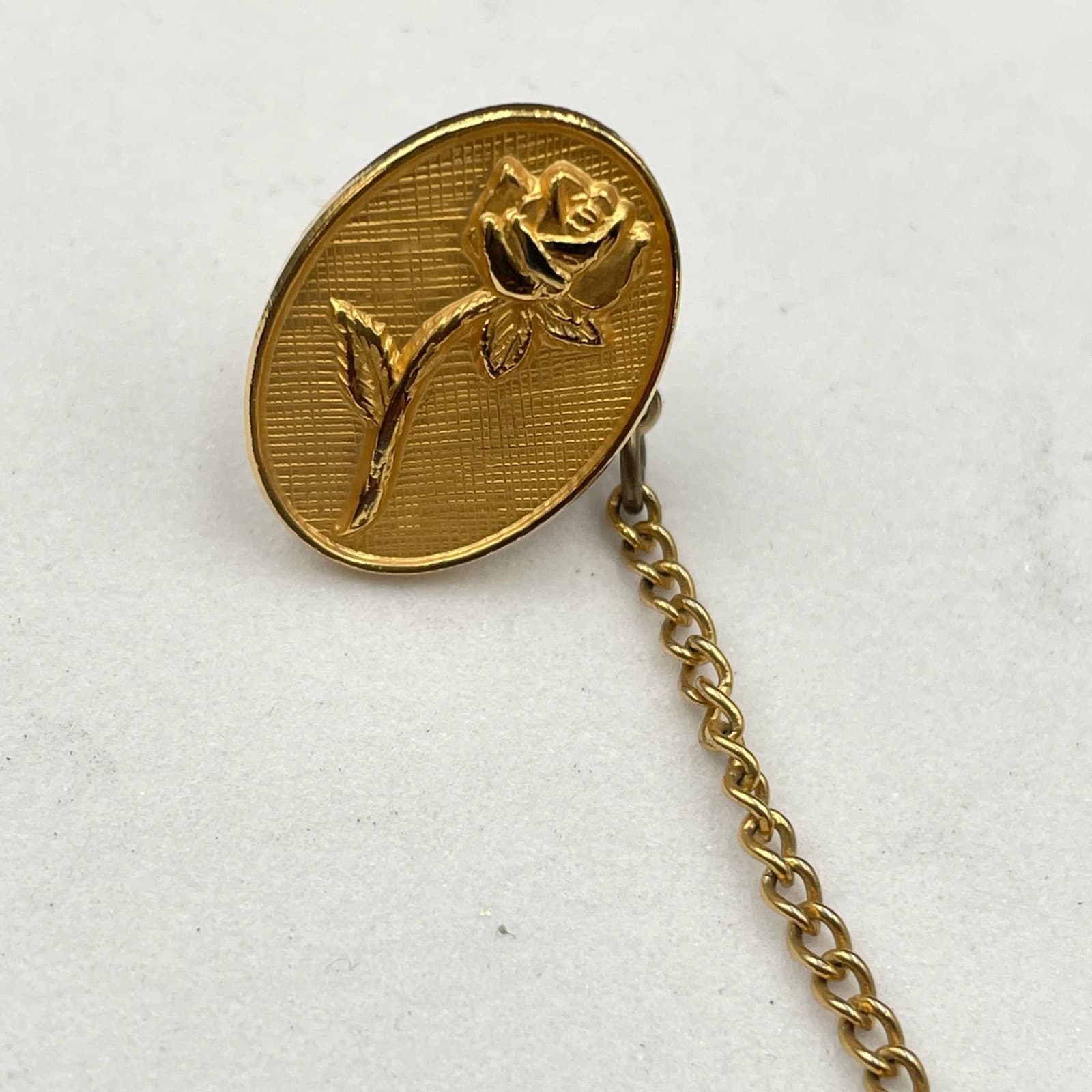 Vintage Rosemary Moore 1994-95 Classic Gold-Tone Rose T-Bar Curb Chain Tie Tack - Image 1