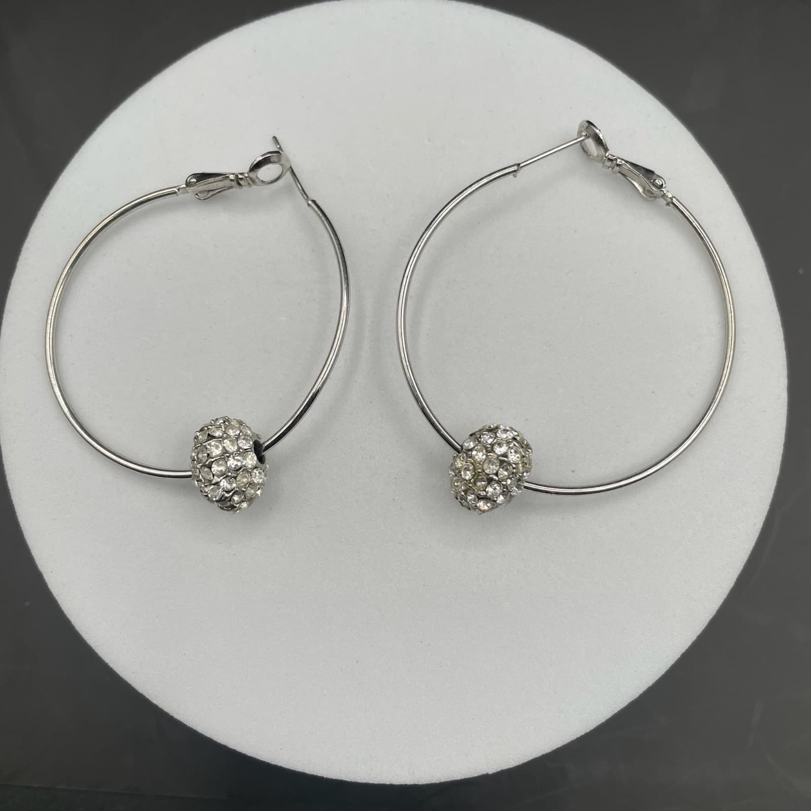 Rhinestone Pavé Bead Silver-Tone Hoop Earrings - Image 1
