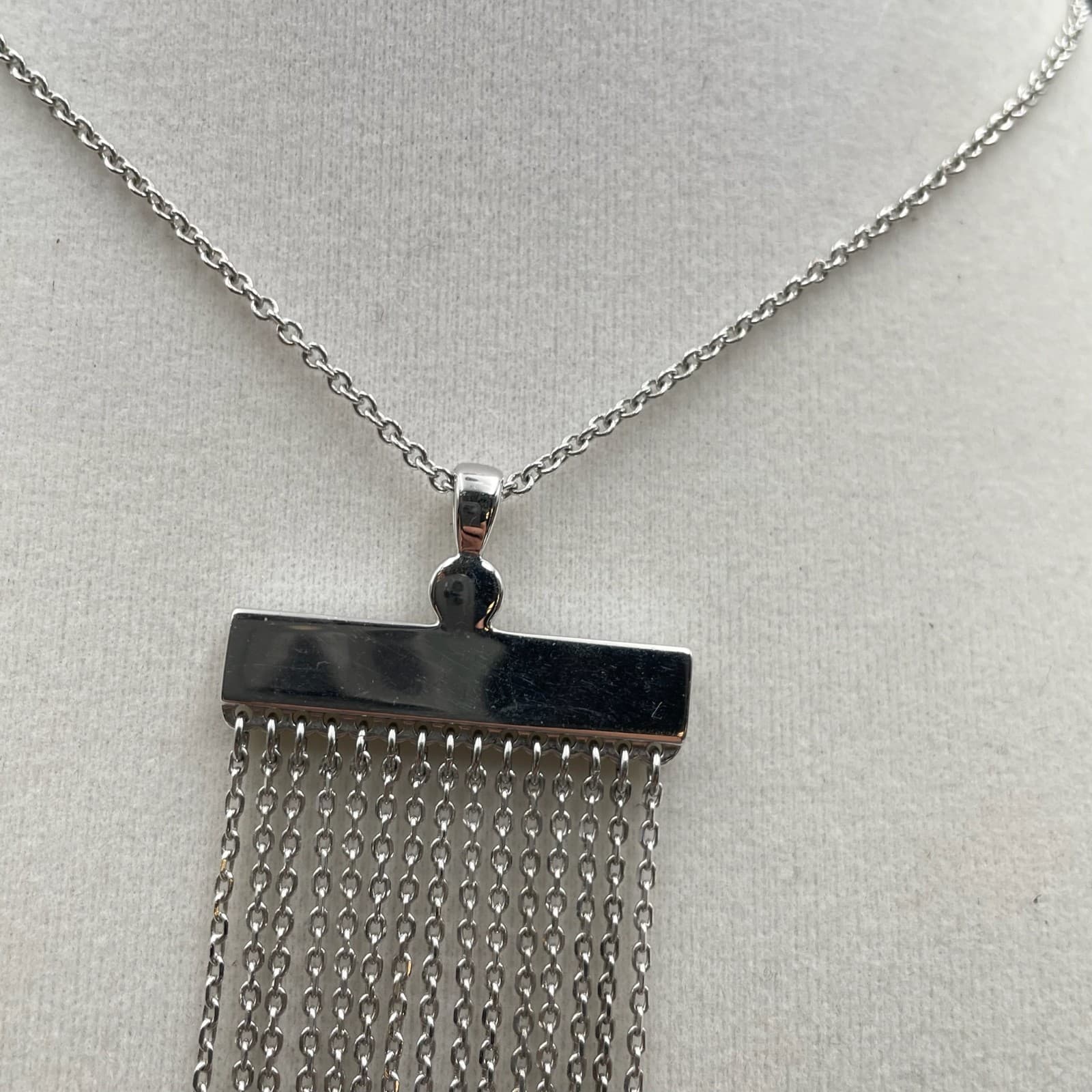 Touchstone Crystal Silver-Tone Classic Fashion Tassel Fringe Pendant Necklace - Thumbnail 3