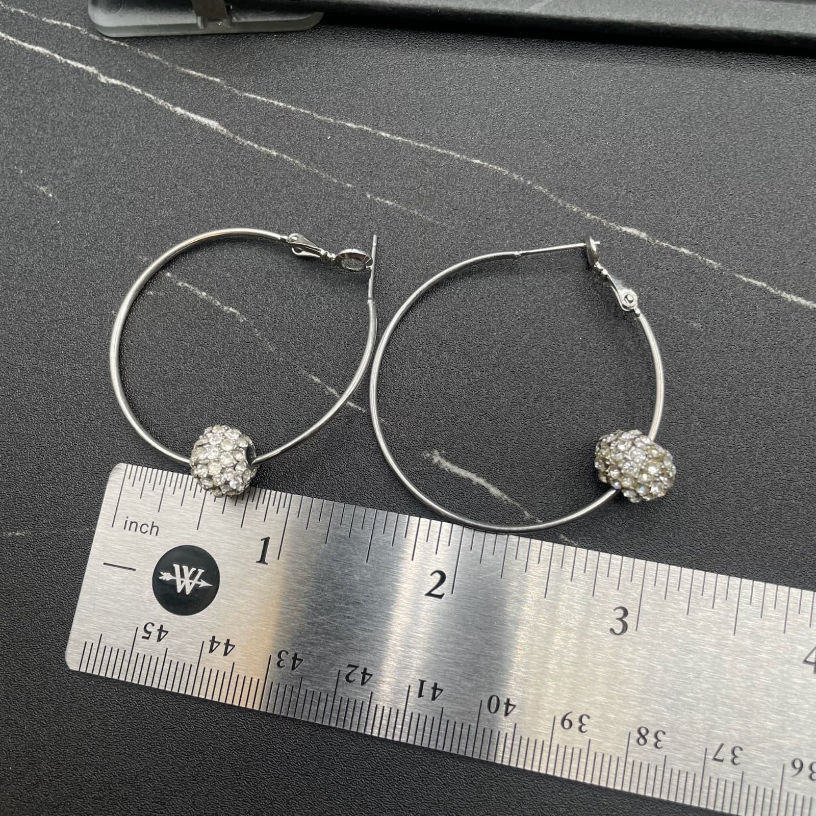 Rhinestone Pavé Bead Silver-Tone Hoop Earrings - Thumbnail 7