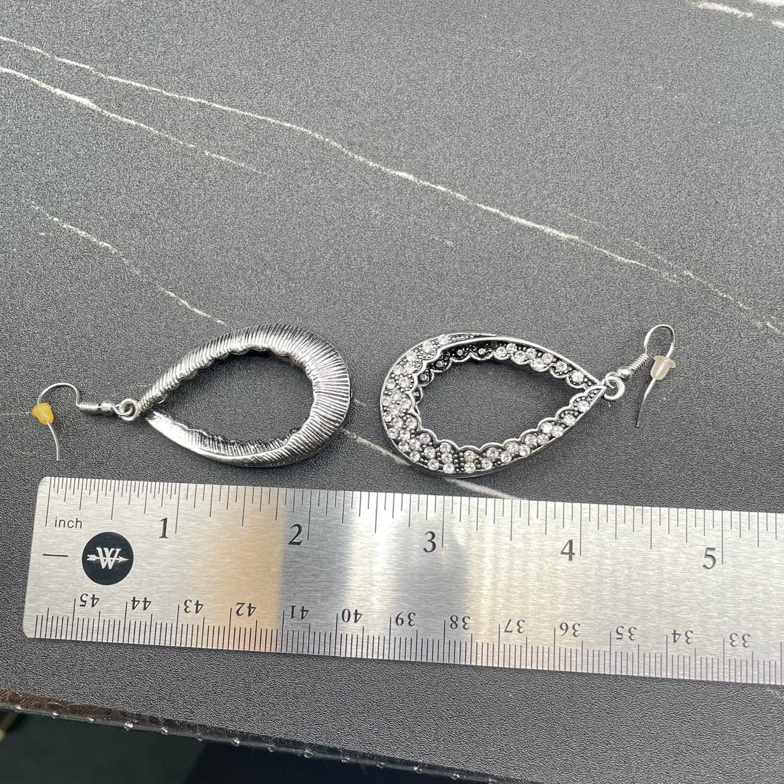 Silver Tone Rhinestone Teardrop Dangle Earrings Vintage Glam Style - Thumbnail 8