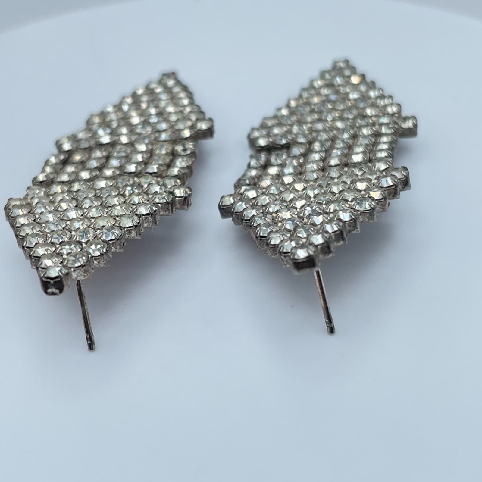 Vintage 90s Clear Rhinestone Silver Tone Dangle Earrings Women's Classic Jewelry - Thumbnail 6