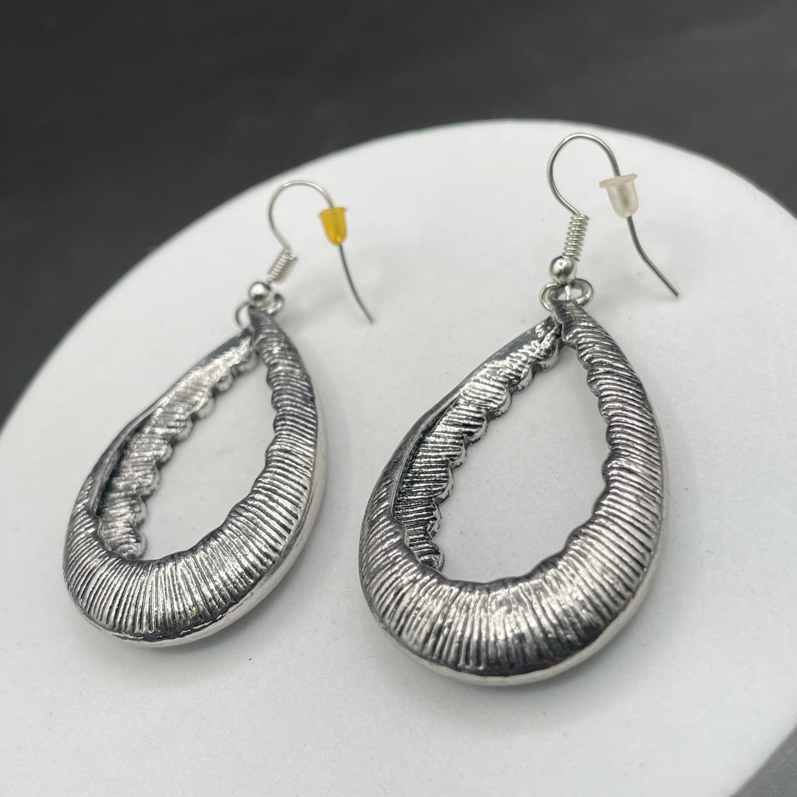 Silver Tone Rhinestone Teardrop Dangle Earrings Vintage Glam Style - Thumbnail 5