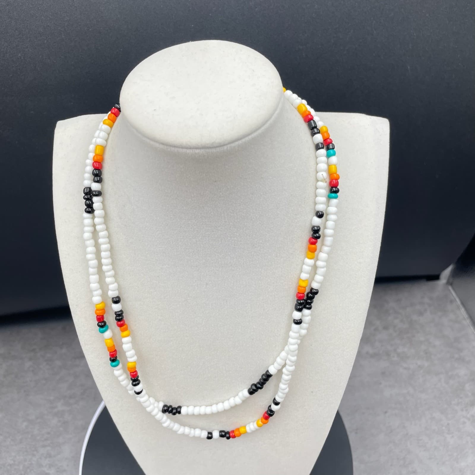 Western White Turquoise Classic Fashion Glass Seed Beads Double Strand Necklace - Thumbnail 2