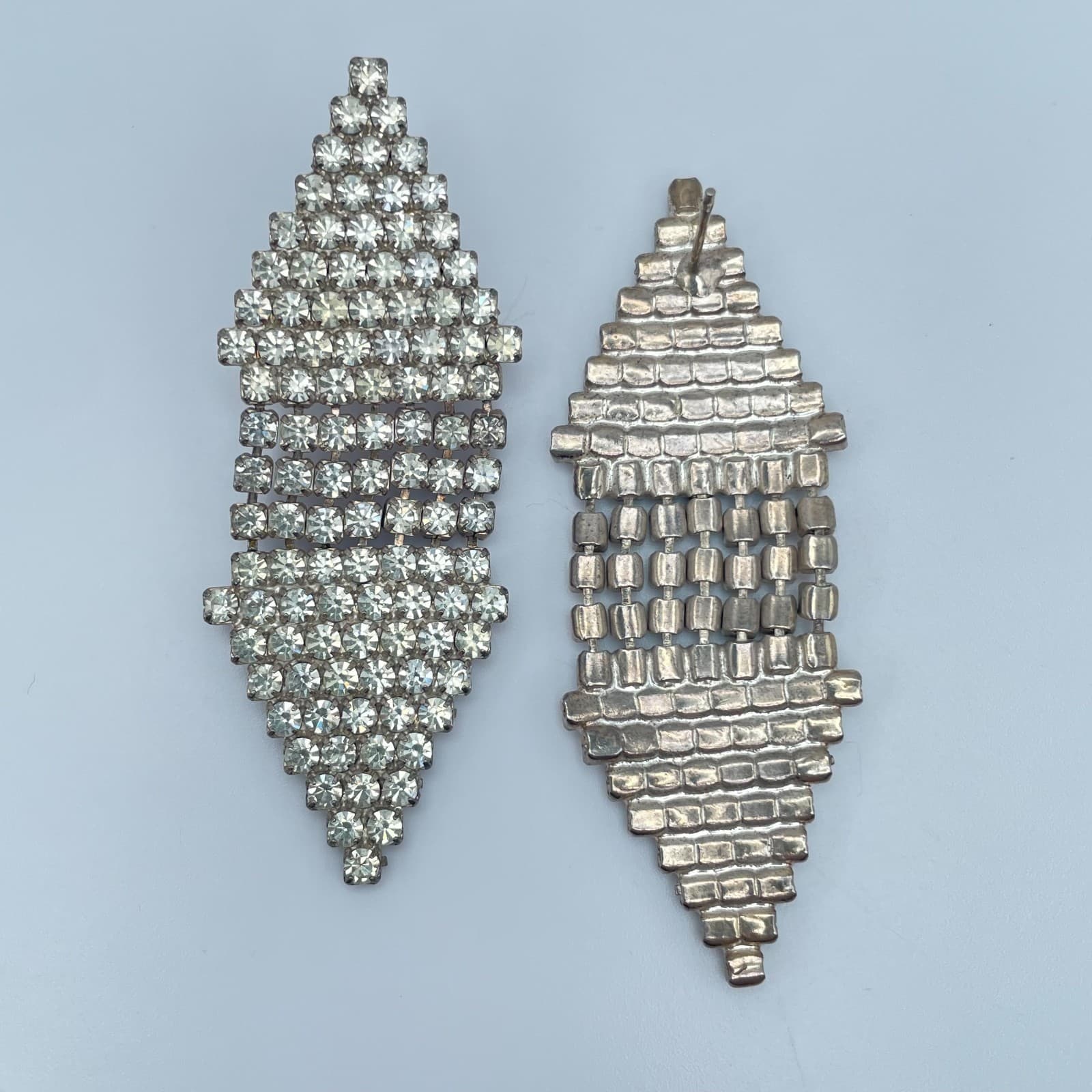 Vintage 90s Clear Rhinestone Silver Tone Dangle Earrings Women's Classic Jewelry - Thumbnail 2