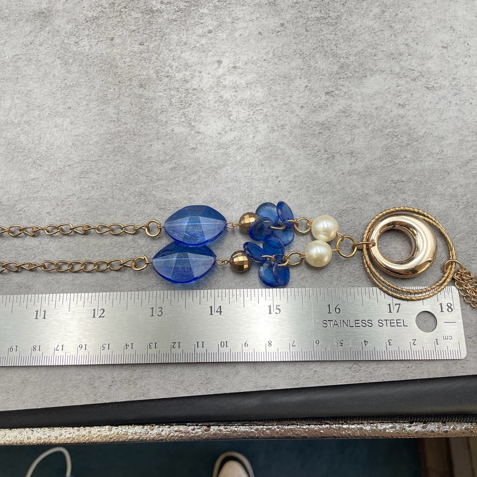 Gold-Tone Pearl Faceted Glass Beads Circular Pendant Tassel Statement Necklace - Thumbnail 9