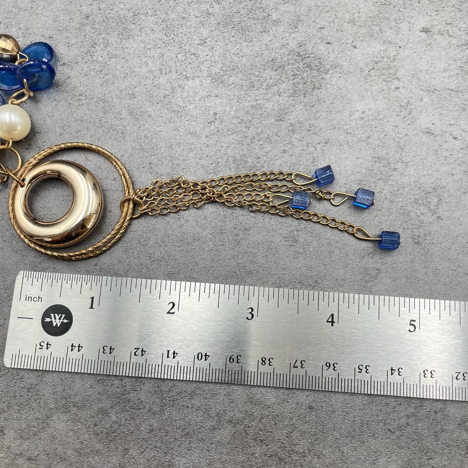 Gold-Tone Pearl Faceted Glass Beads Circular Pendant Tassel Statement Necklace - Thumbnail 10