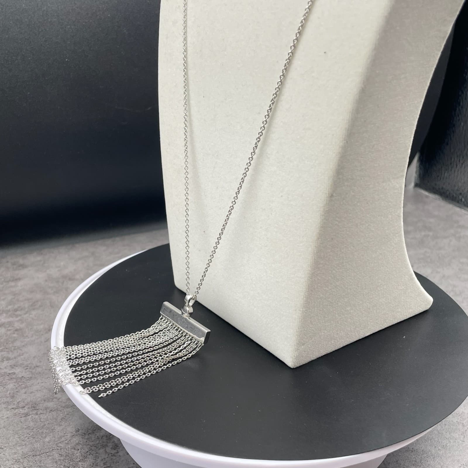 Touchstone Crystal Silver-Tone Classic Fashion Tassel Fringe Pendant Necklace - Thumbnail 5