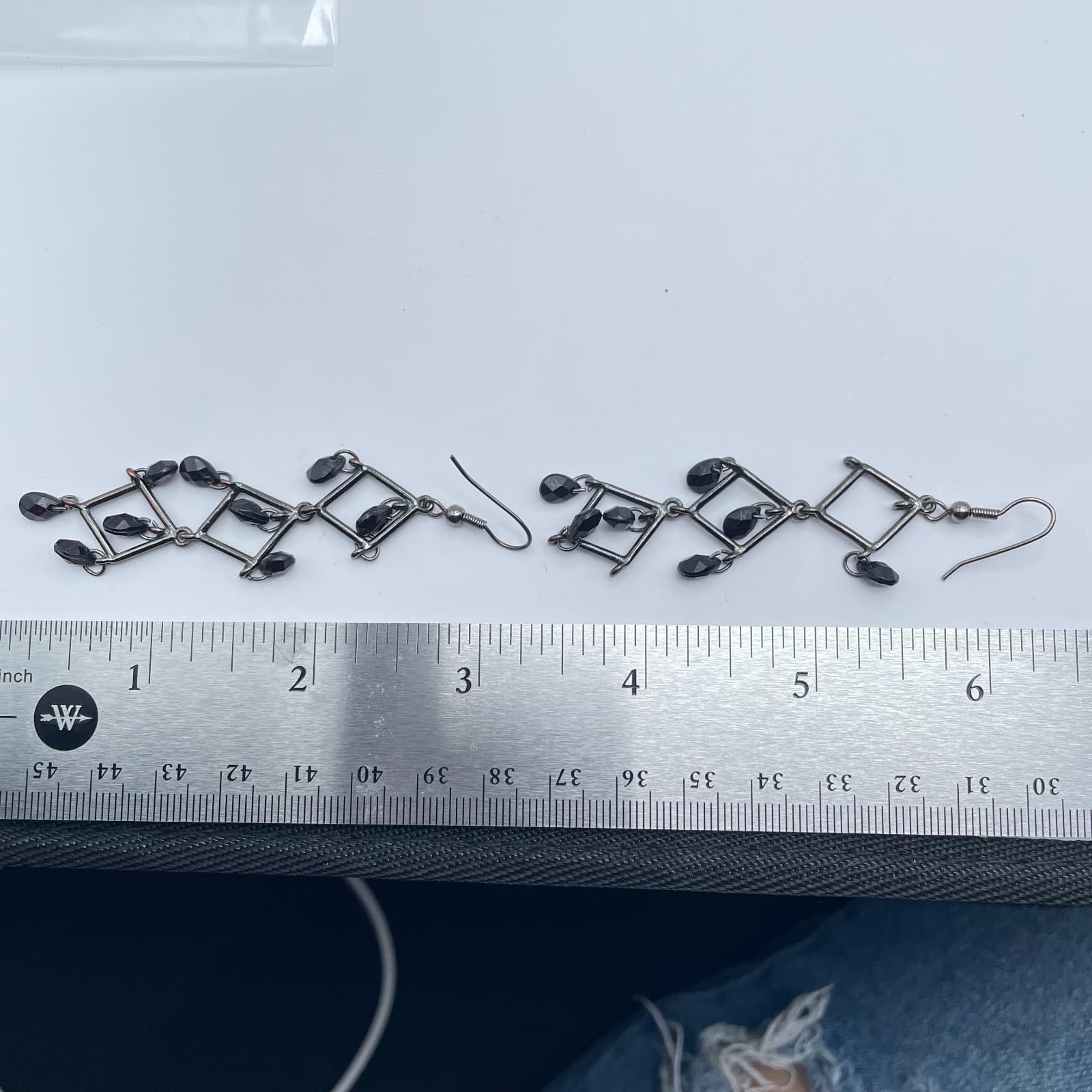 Vintage 90s Black Geometric Drop Beaded Dangle Earrings Women's Classic Jewelry - Thumbnail 7