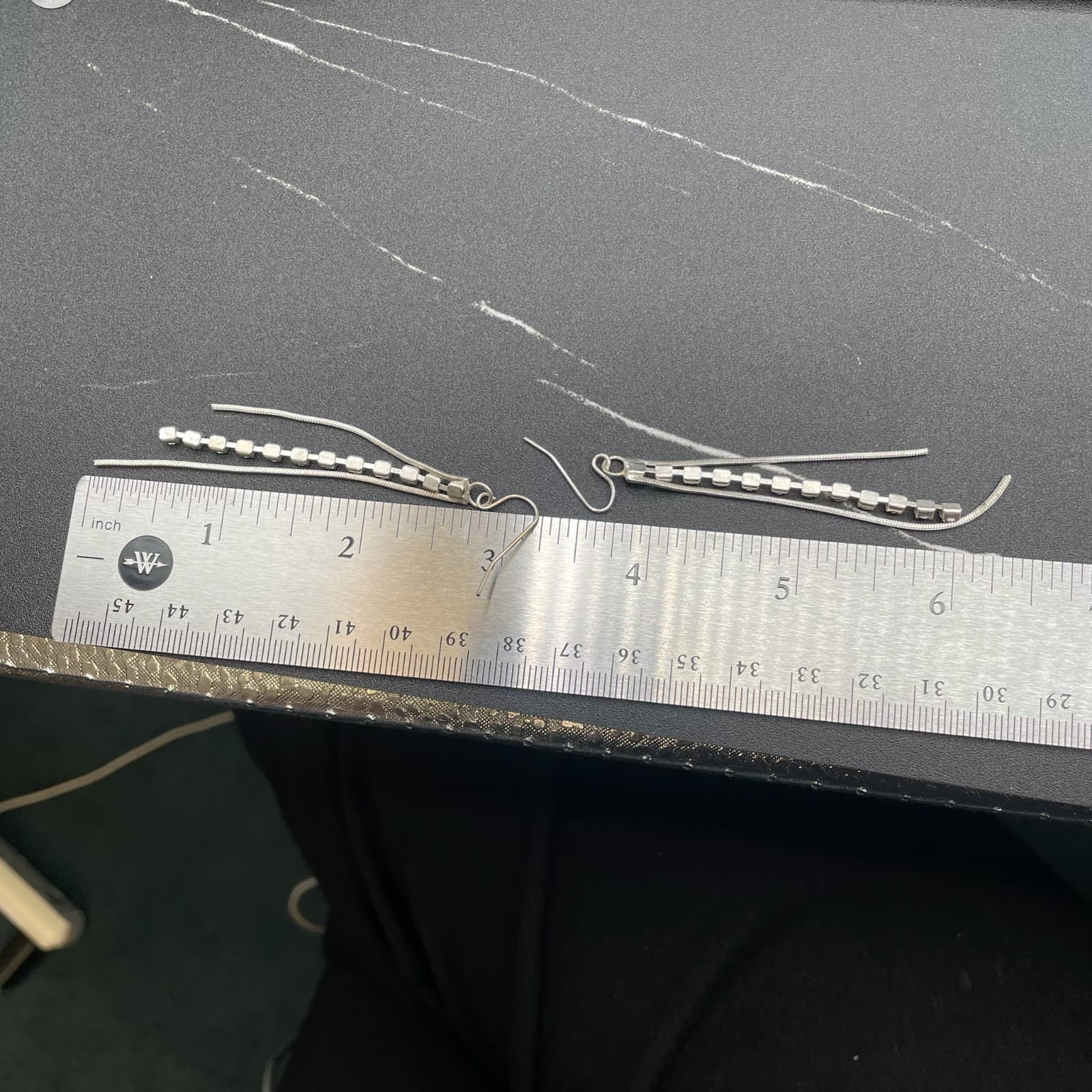 Silver Tone Rhinestone Bar Tassel Earrings Sleek Modern Glam - Thumbnail 7