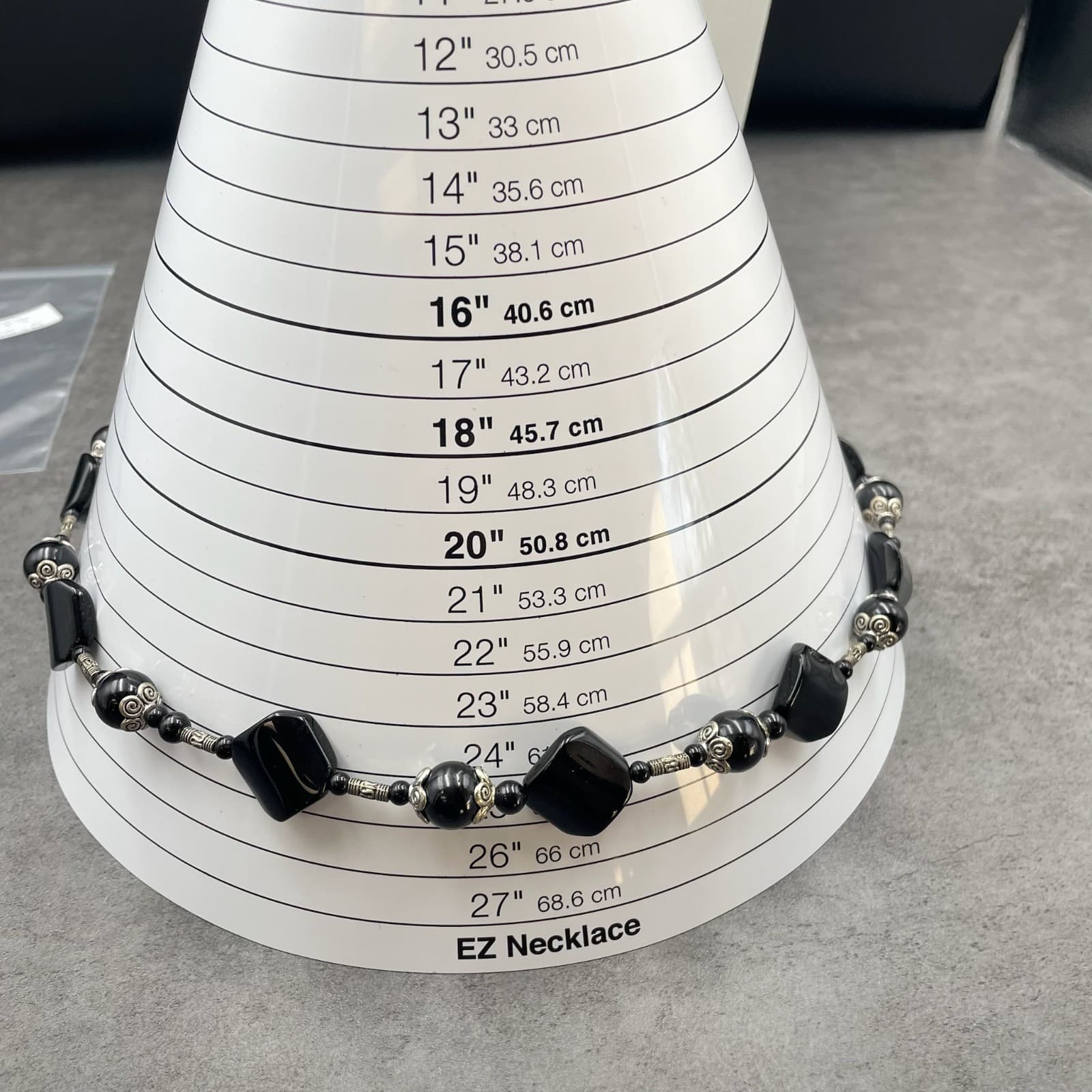 Vintage Silver-Tone Tribal Bohemian Black Onyx Beaded Station Statement Necklace - Thumbnail 9