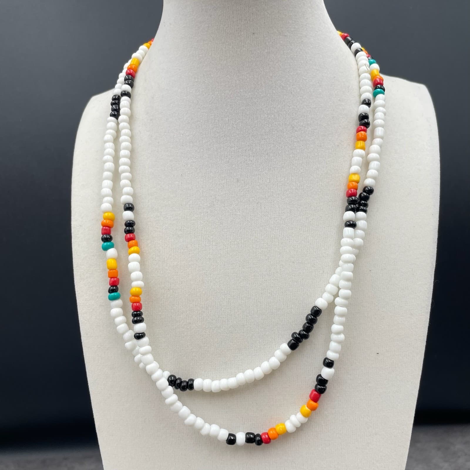 Western White Turquoise Classic Fashion Glass Seed Beads Double Strand Necklace - Image 1