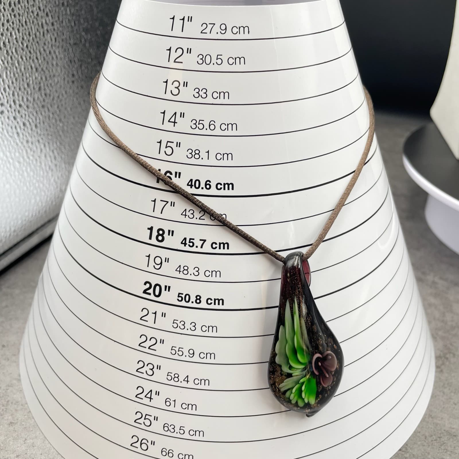 Black Lampwork Botanical Borosilicate Glass Blooming Flower Pendant Necklace - Thumbnail 10