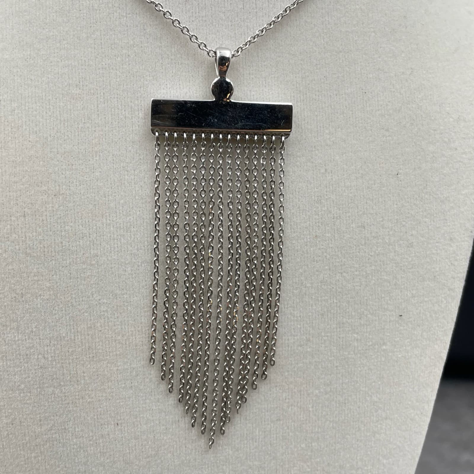 Touchstone Crystal Silver-Tone Classic Fashion Tassel Fringe Pendant Necklace - Thumbnail 2