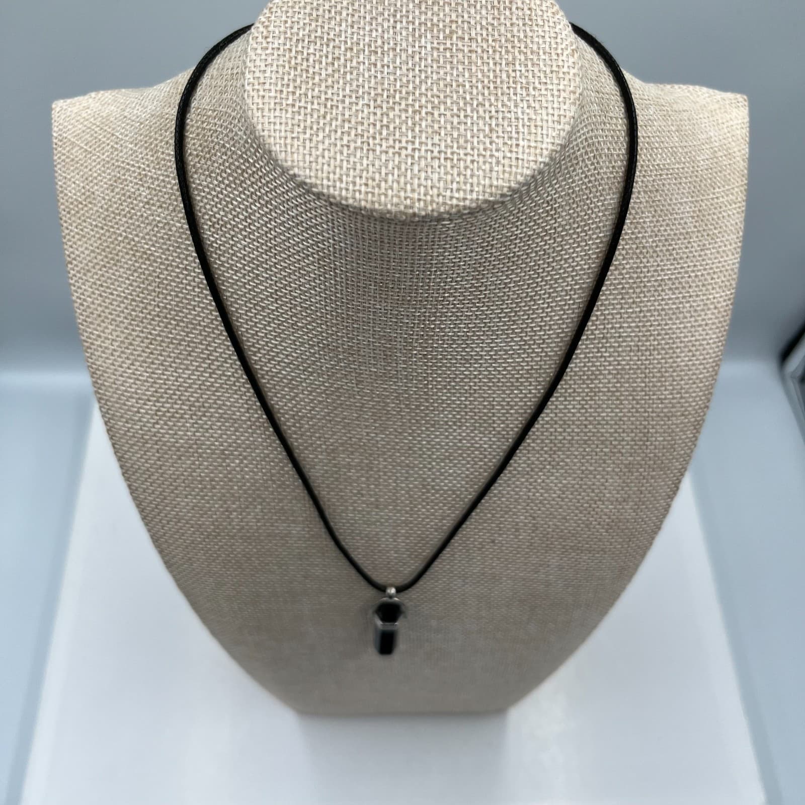 Bohemian Silver-Tone Black Obsidian Hexagonal Point Crystal Pendant Necklace - Thumbnail 5