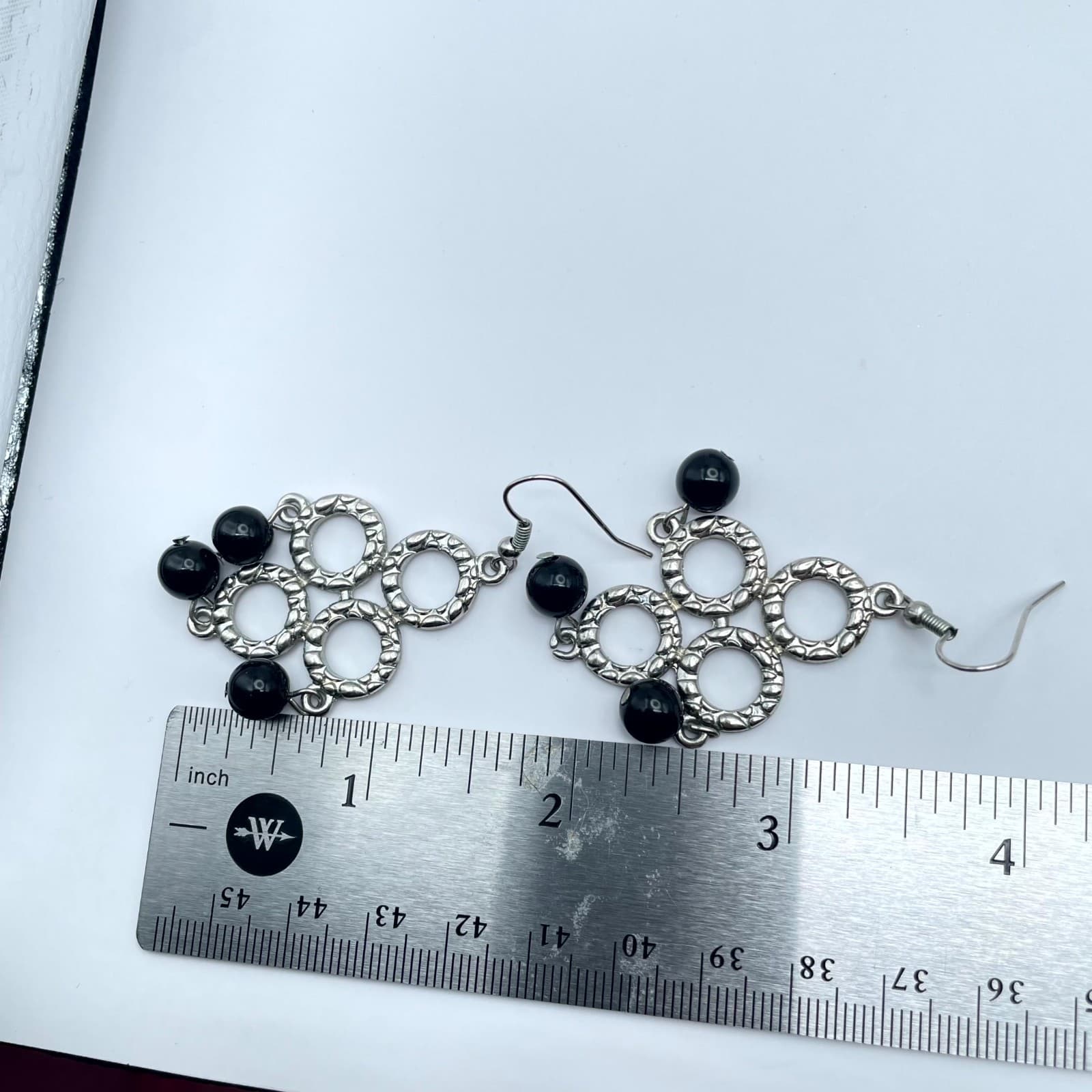 Y2K Bohemian Silver-Tone Black Onyx Beads Dangle Chandelier French Hook Earrings - Thumbnail 2