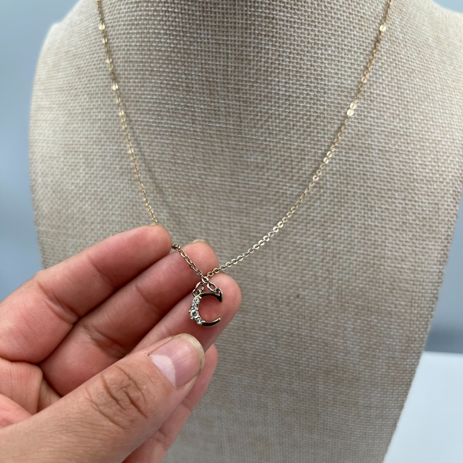 Time and Tru Gold-Tone Oval Chain Pavé Crystal Initial C Letter Pendant Necklace - Thumbnail 4