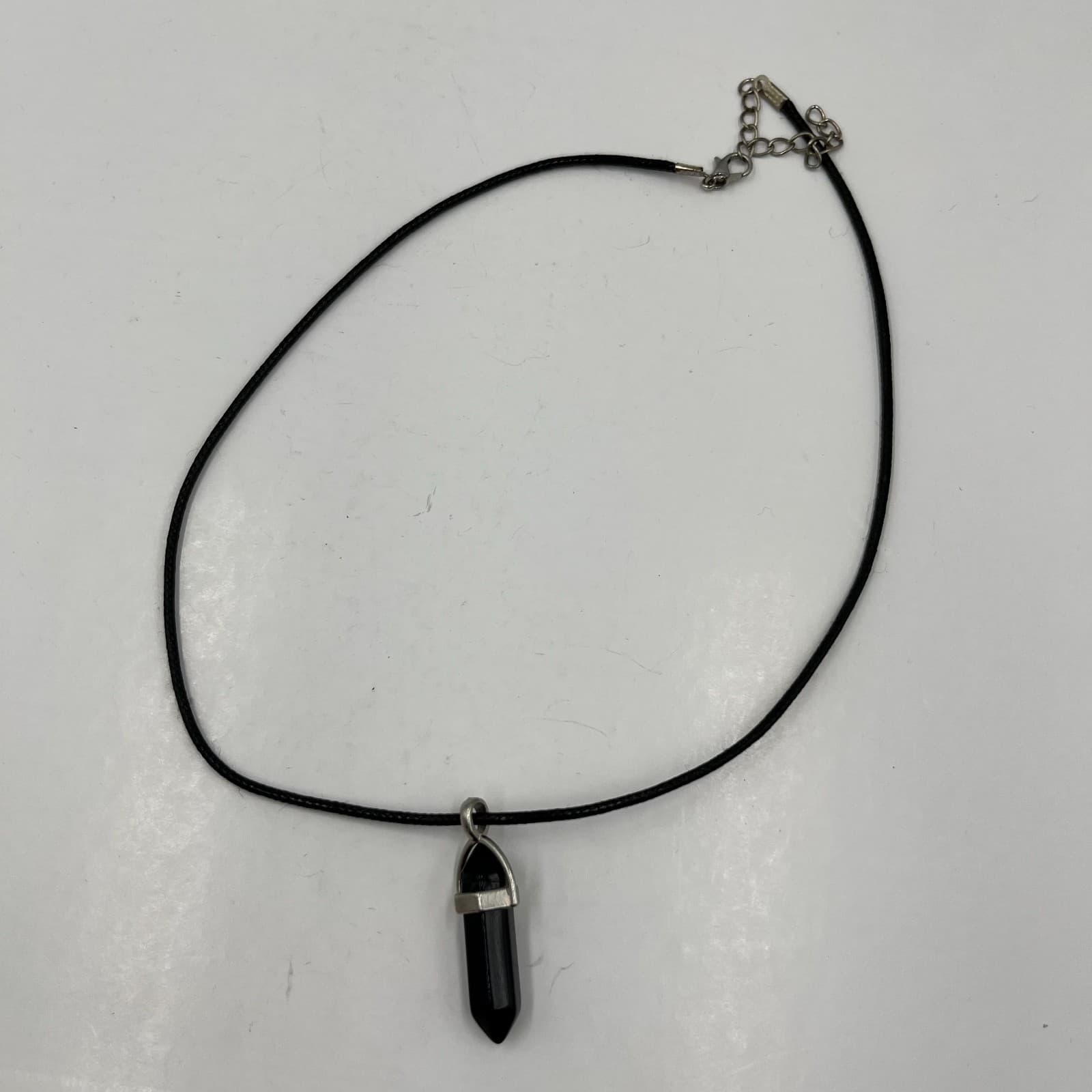 Bohemian Silver-Tone Black Obsidian Hexagonal Point Crystal Pendant Necklace - Thumbnail 6
